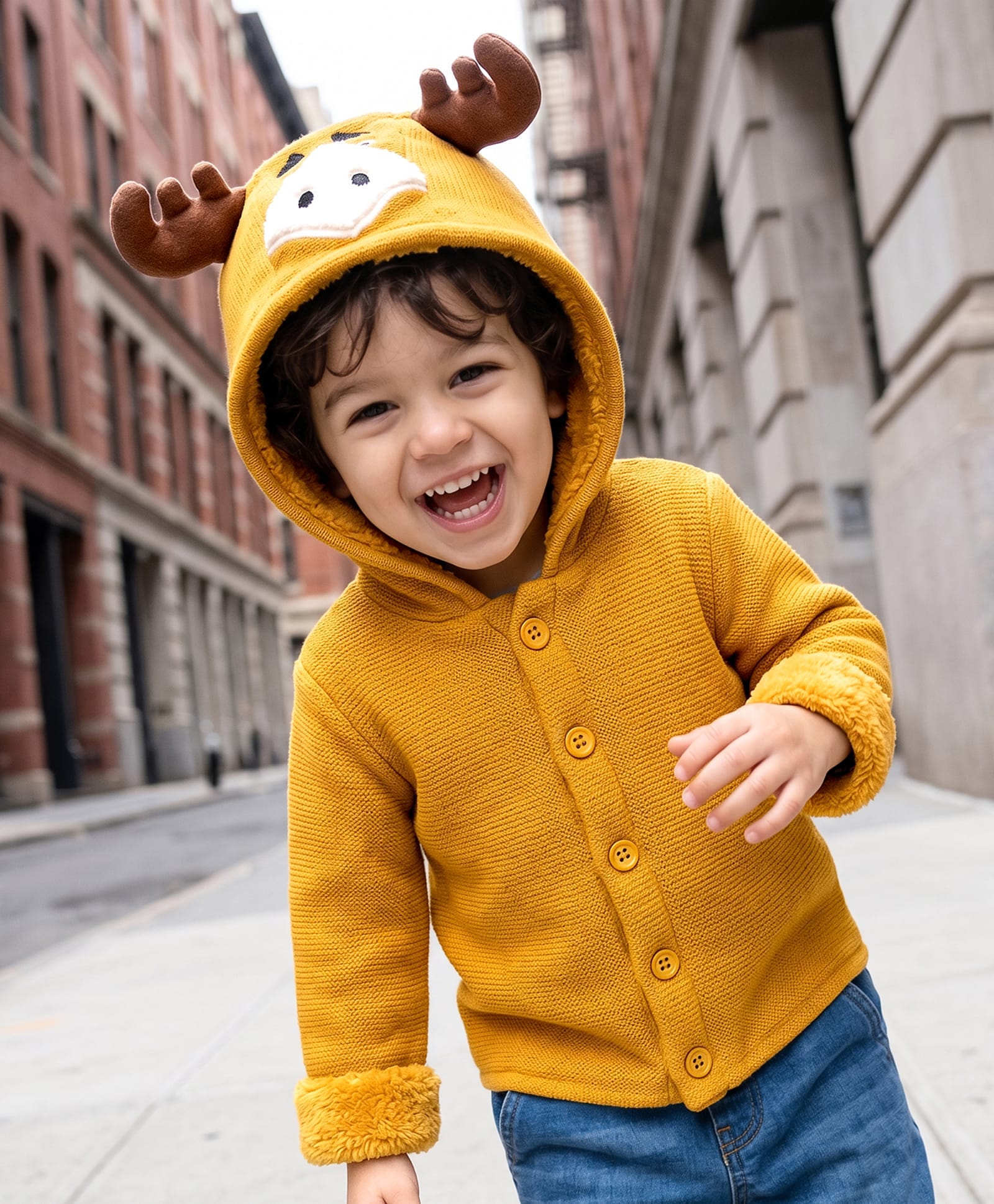 Babyhug Knit Full Sleeves Animal Embroidered Hooded Sweater -Yellow-image-14