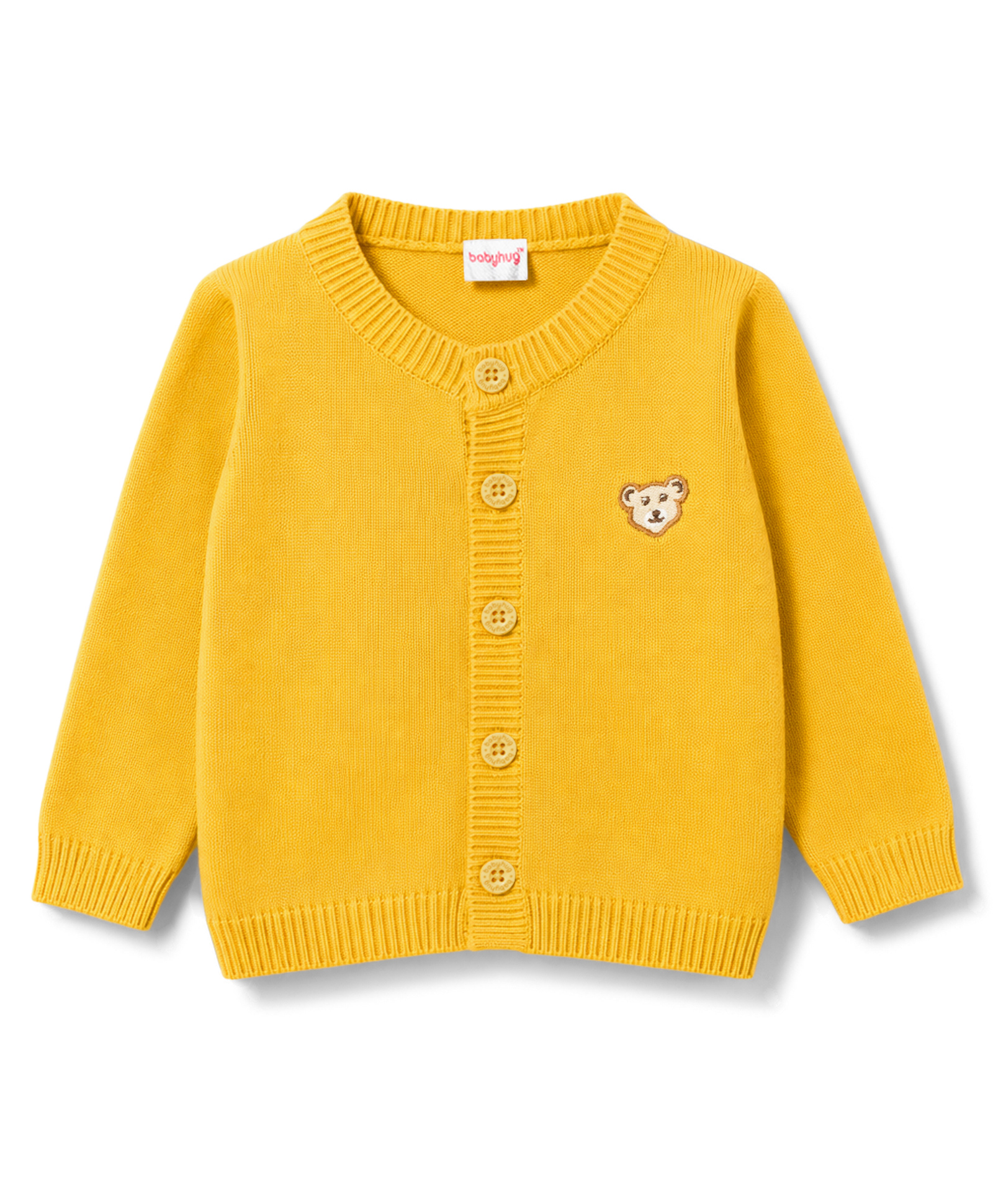 Babyhug Knit Full Sleeves Bear Embroidered Front Open Sweater - Yellow-image-15