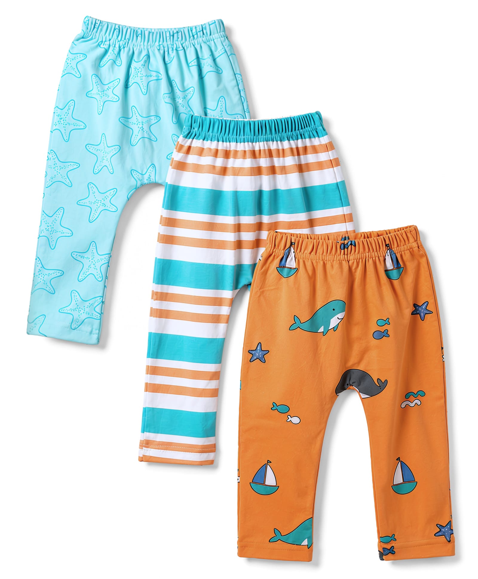 Babyhug Cotton Interlock Knit Full Length Diaper Leggings With Sea Life Print Pack of 3 - Multicolor-picture-18