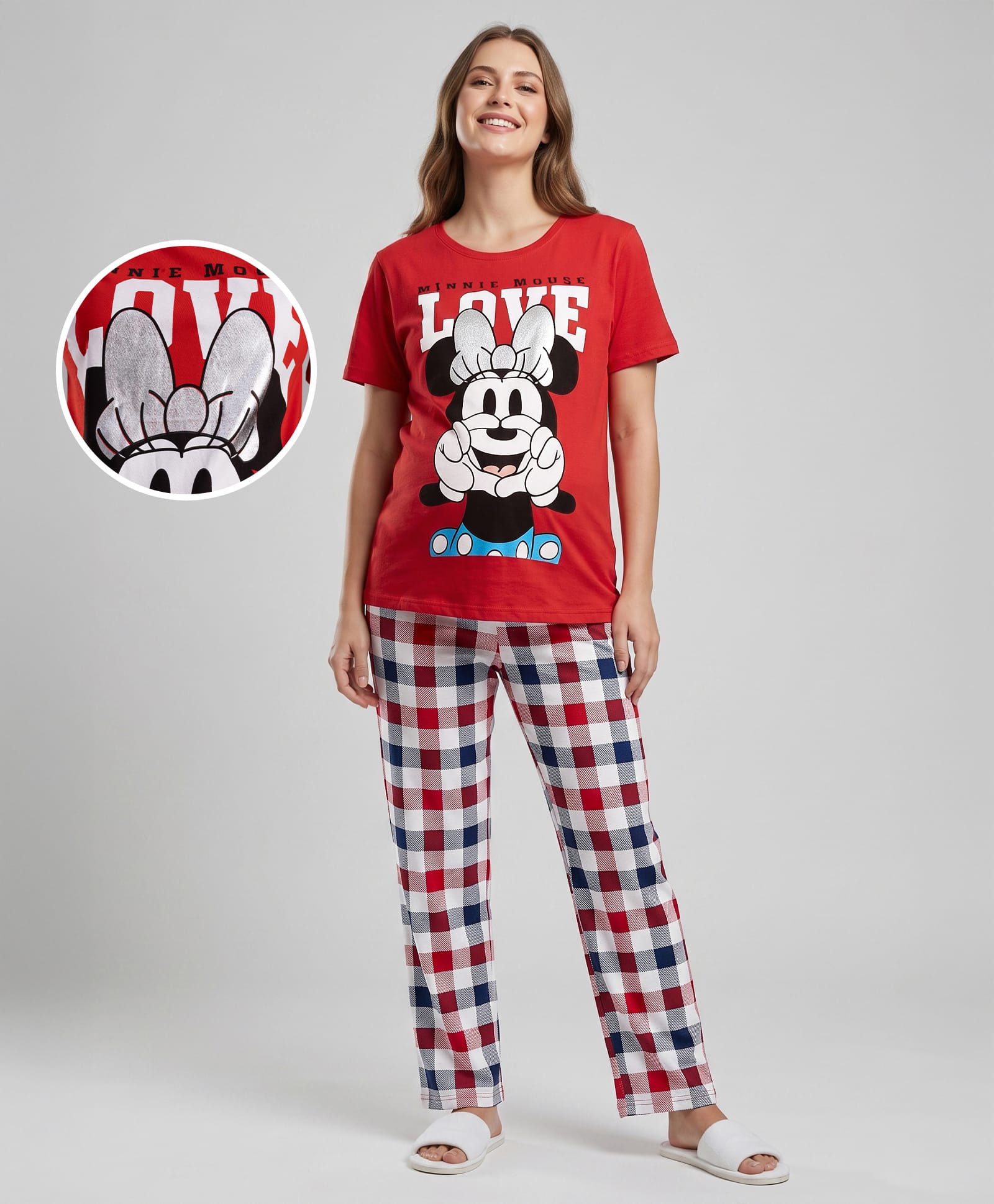 Bella Mama Disney 100% Cotton Knit Half Sleeves Night Suit With Minnie Mouse Graphics - Red-image-41