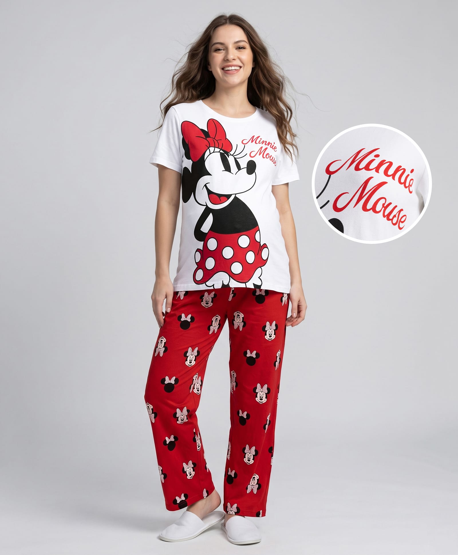 Bella Mama Disney 100% Cotton Knit Half Sleeves Night Suit With Minnie Mouse Graphics - Red-image-46