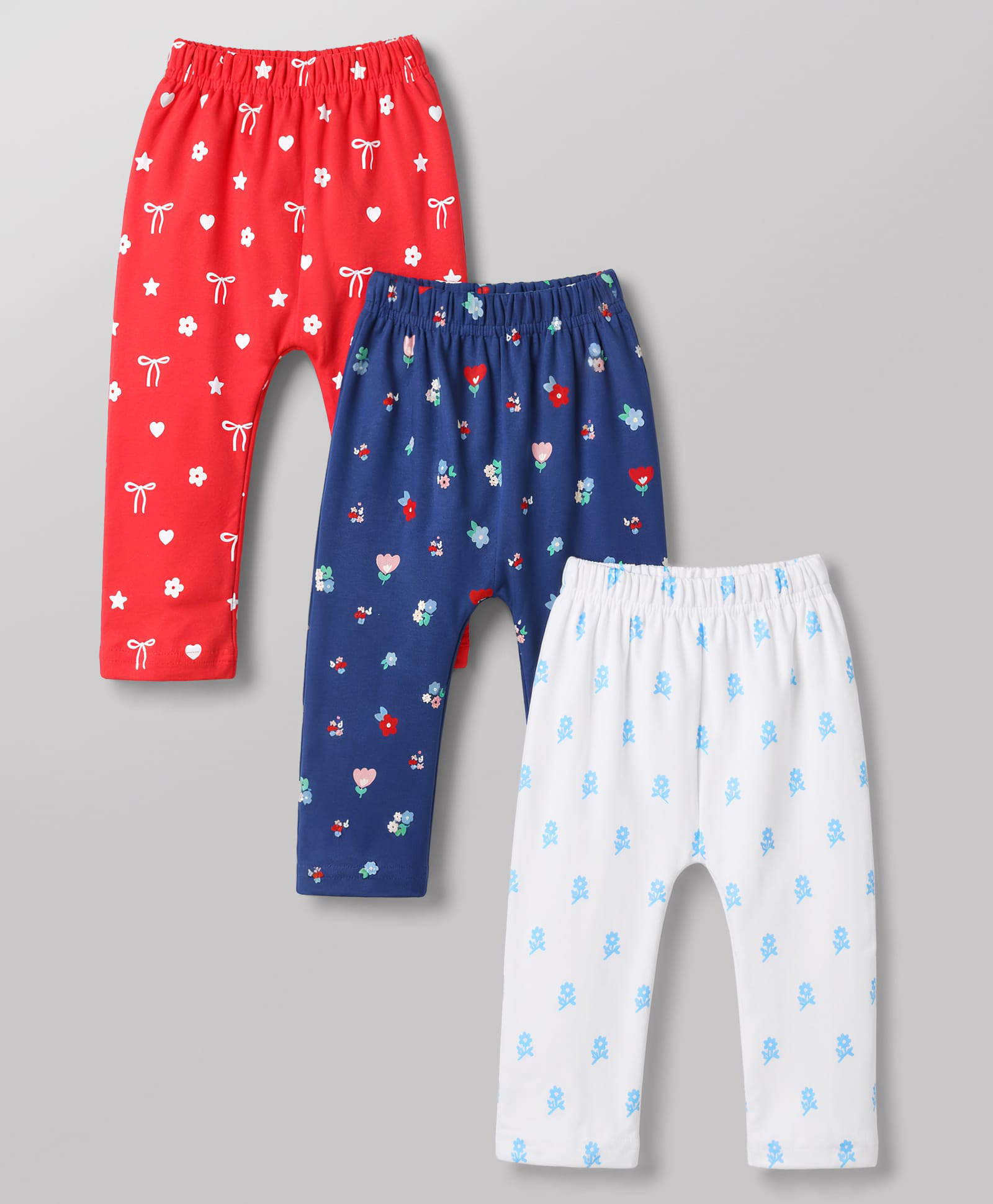 Babyhug Interlock Knit Full Length Printed Diaper Leggings Pack of 3 - Multicolor