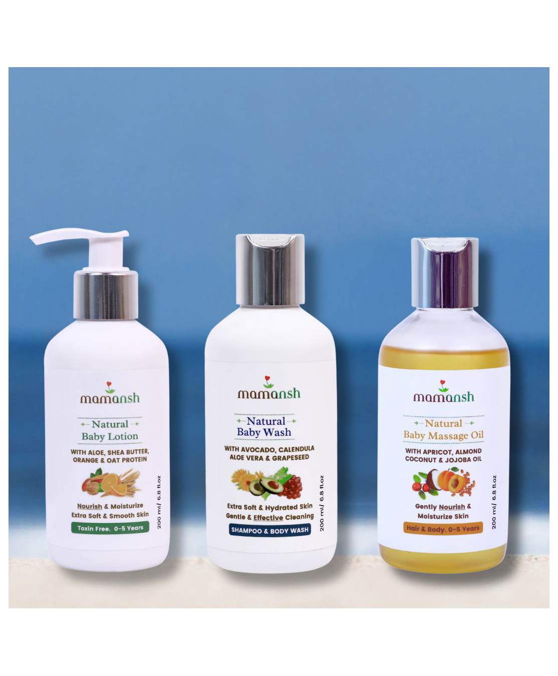 Mamansh Baby Skincare Combo Bundle of Baby Massage Oil, Baby Wash and Baby Lotion 1 unit Each of 200ml-picture-19