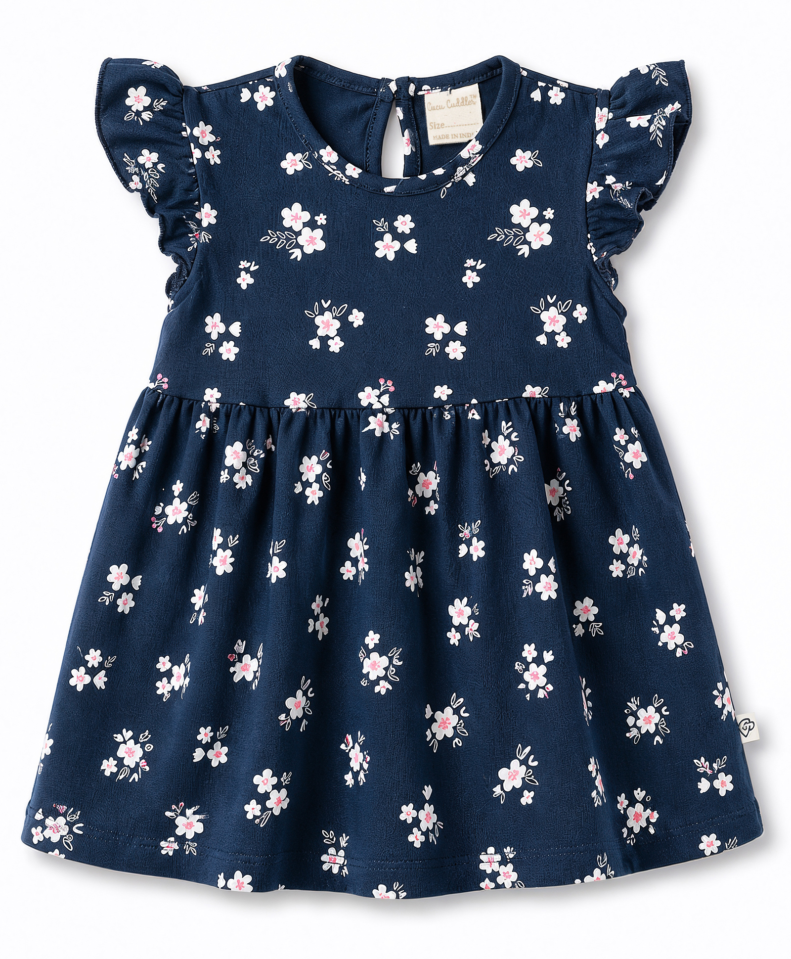 CUCUMBER Cotton Knit One Piece Dresses/Frocks with Half Sleeves and Floral Print L Navy Blue 12-18 Months-image-15