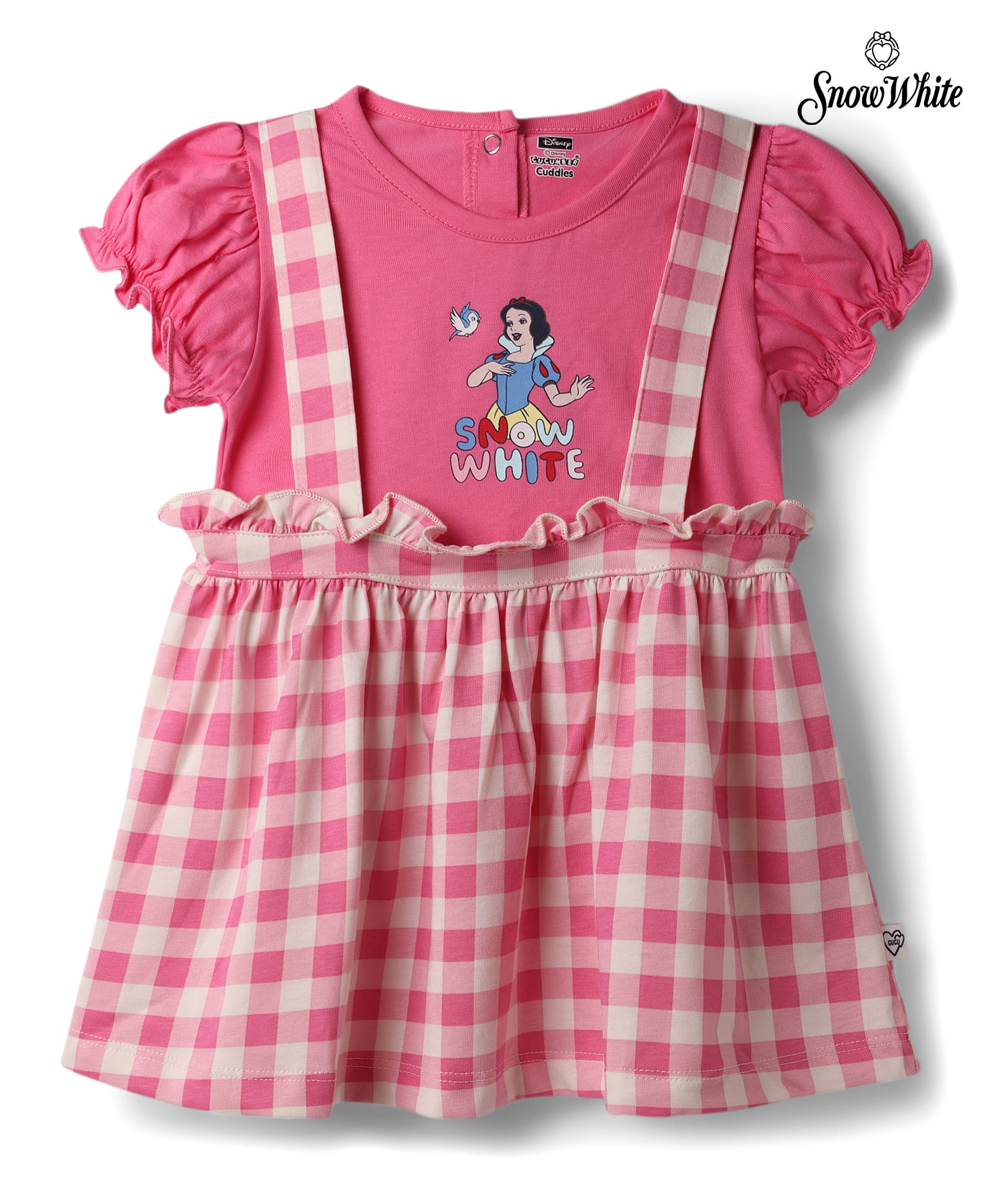 CUCUMBER Interlock Knit Half Sleeves Frock With Checks & Snow White Graphics - Pink-picture-16