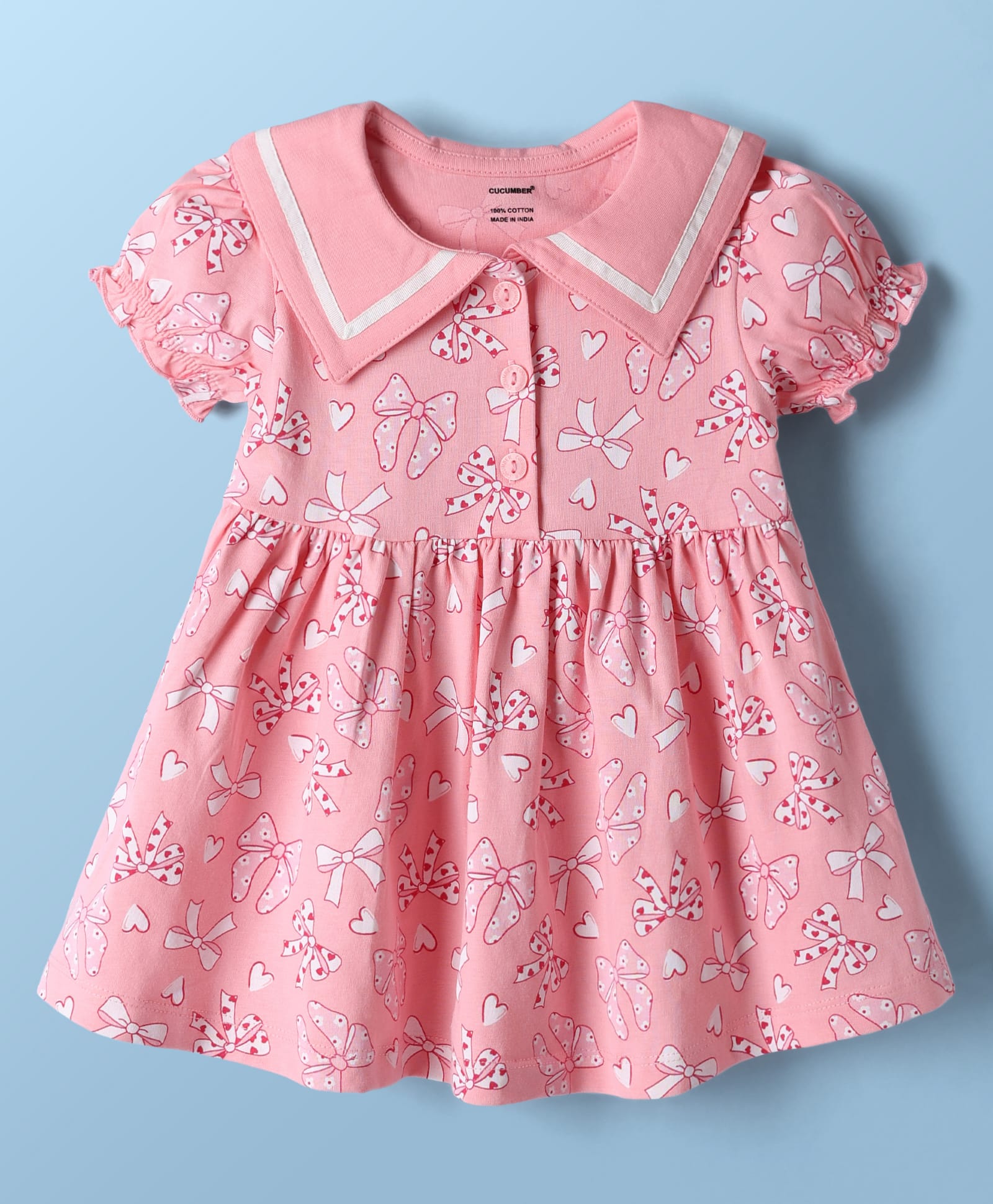 CUCUMBER Cotton Knit One Piece Dresses/Frocks Half Sleeves Sailor Collar Peach 6-12 Months-picture-23