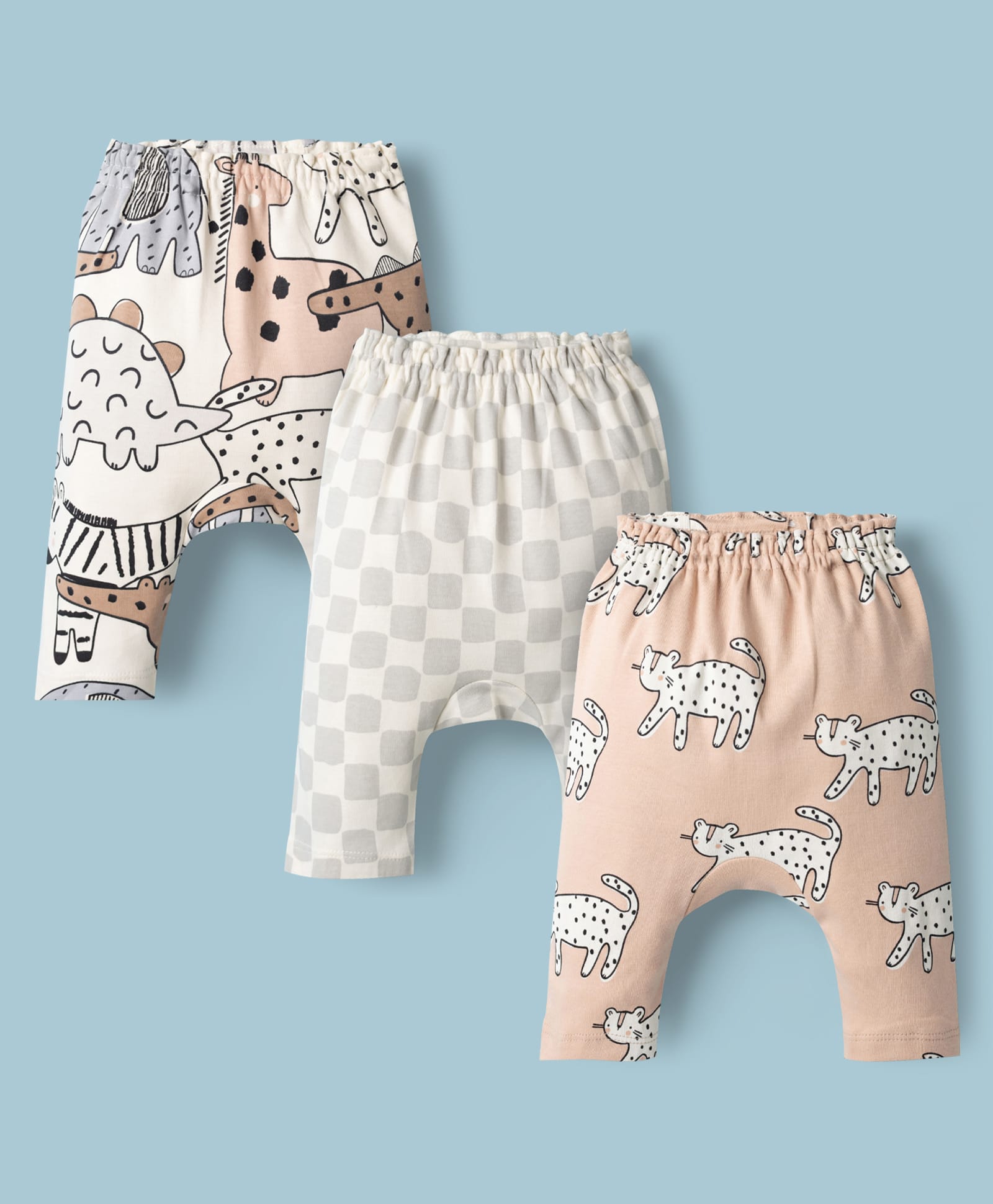 Simply Interlock Knit Full Length Animal Printed Diaper Leggings Pack Of 3 - Multicolor-picture-31
