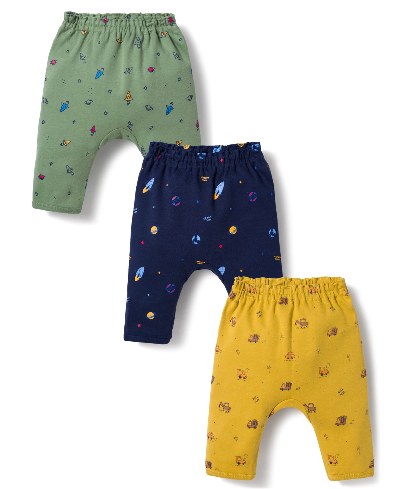 Simply Interlock Knit Full Length Space Theme & Vehicles Printed Diaper Leggings Pack Of 3 - Multicolor-picture-28