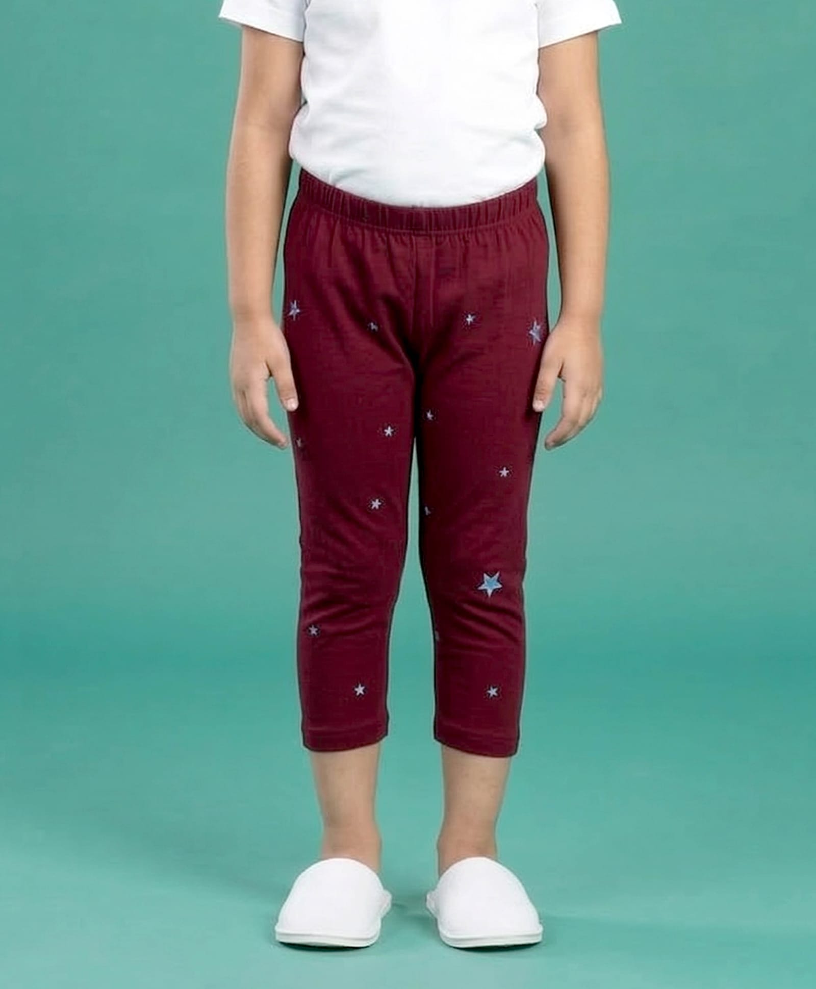 Kaboosh Cotton Spandex Knit Star Printed Capri Leggings - Maroon-picture-27
