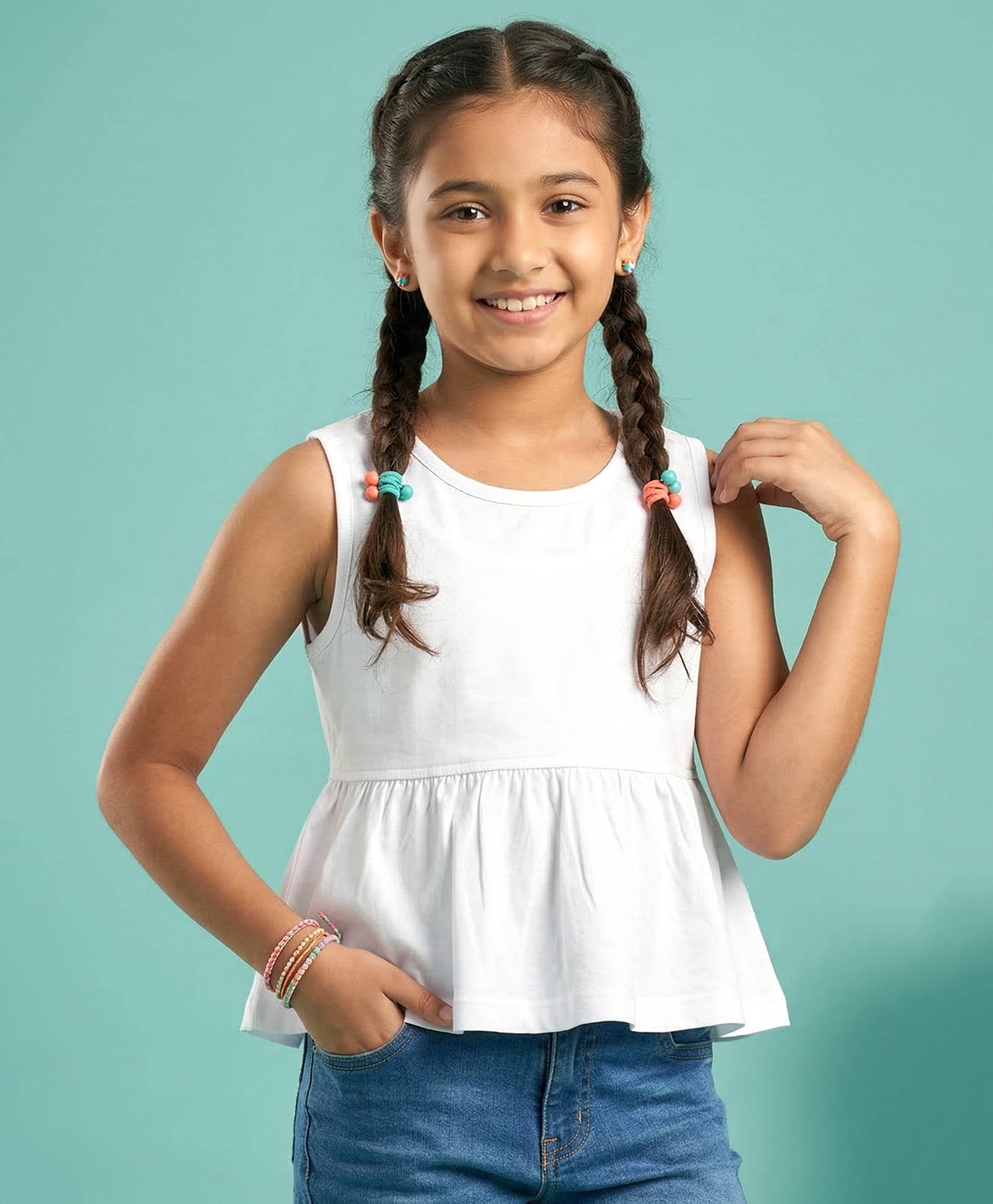 Kaboosh Cotton Knit Sleeveless Solid Peplum Top - White-picture-24