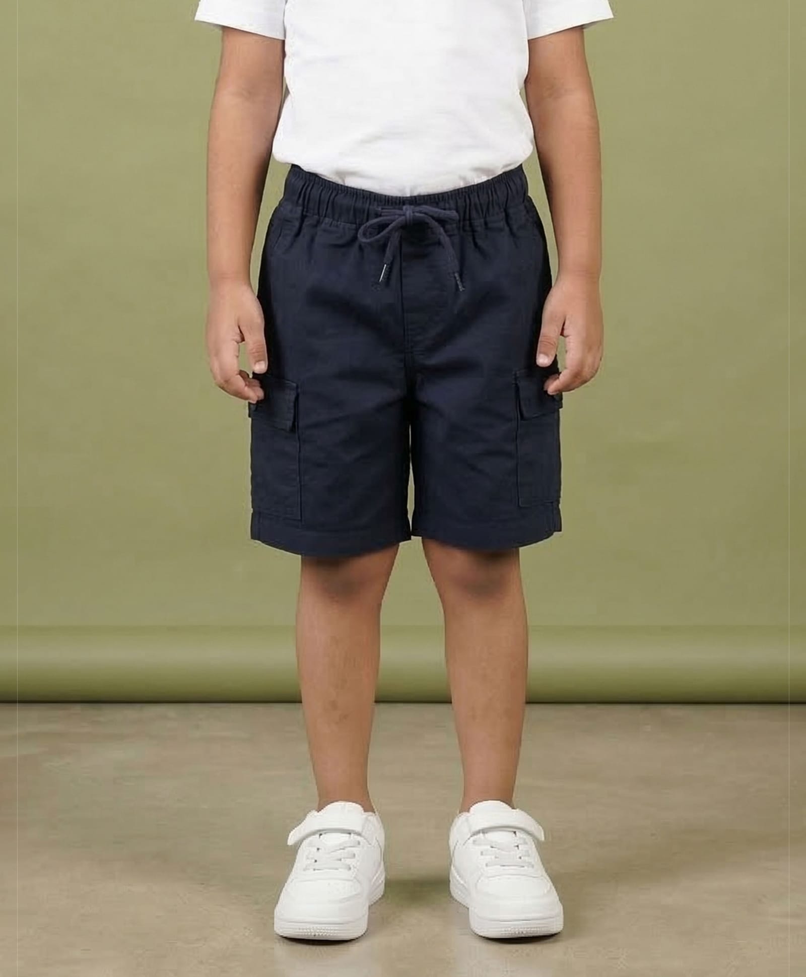 Kiddopanti Cotton Woven Solid Cargo Style Shorts - Black-image-45