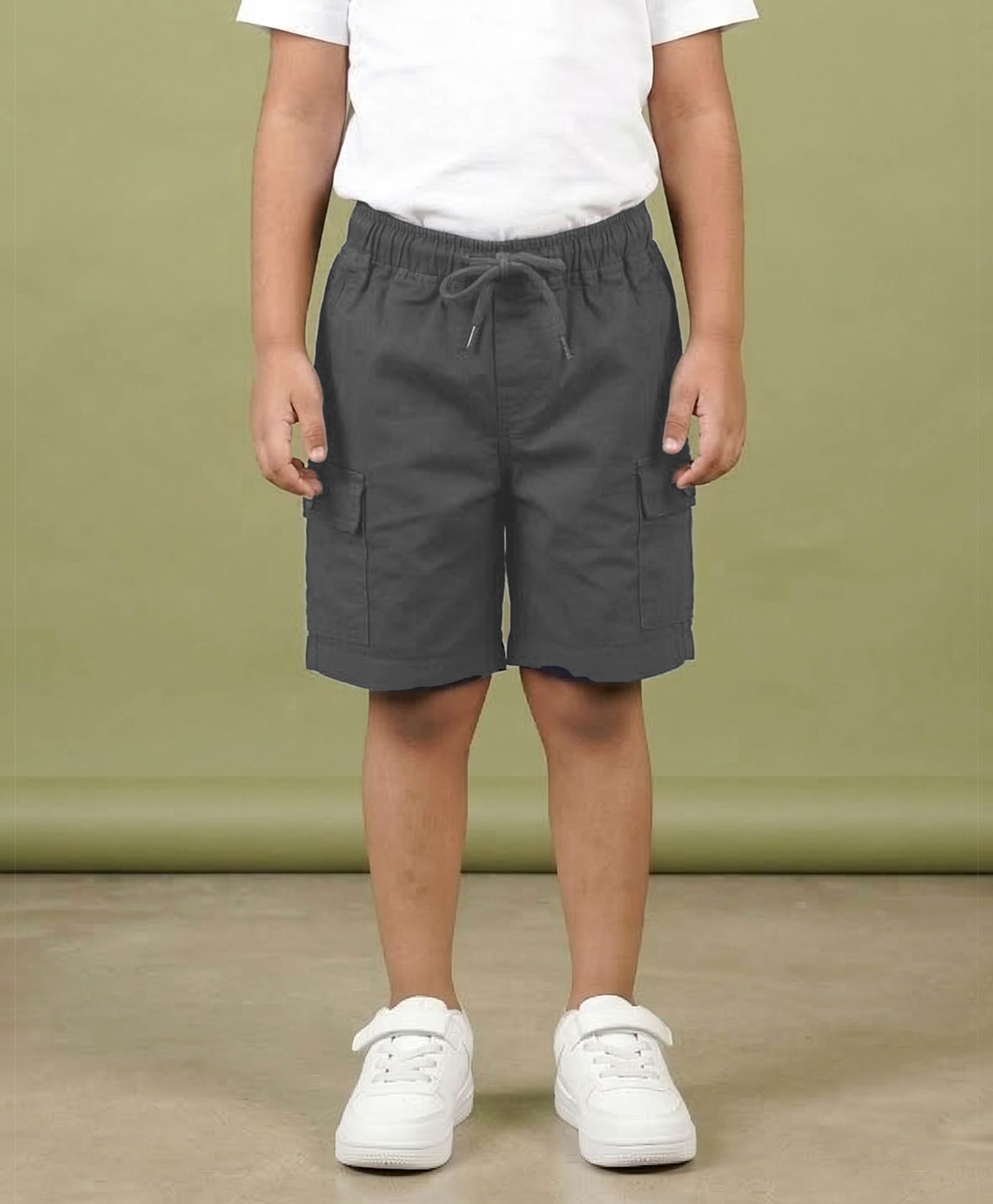 Kiddopanti Cotton Woven Solid Cargo Style Shorts - Grey-picture-23