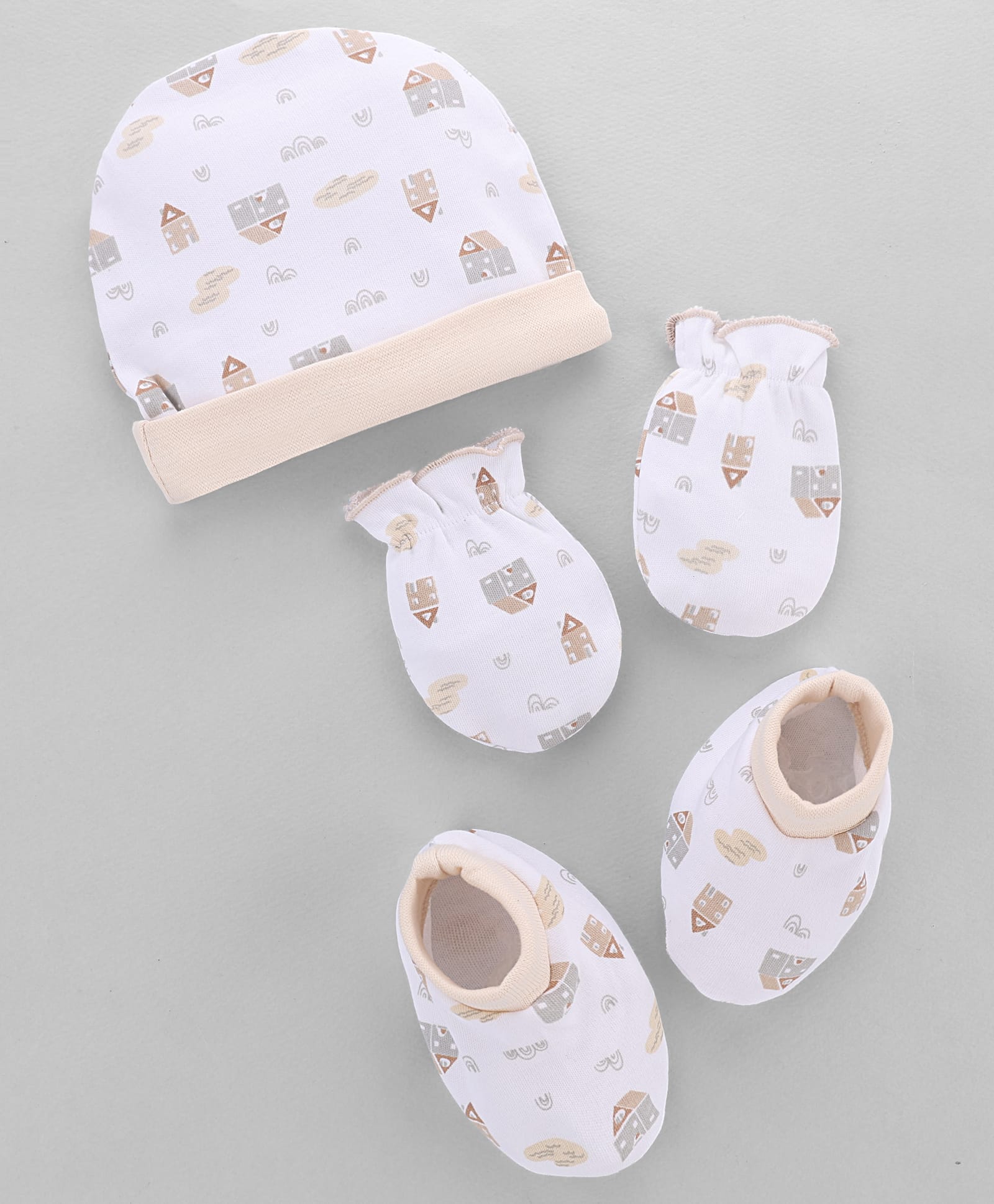 Babyhug 100% Cotton Interlock Knit Cap, Mitten & Booties Set With Rainbow Print White - Diameter 16 cm-picture-26