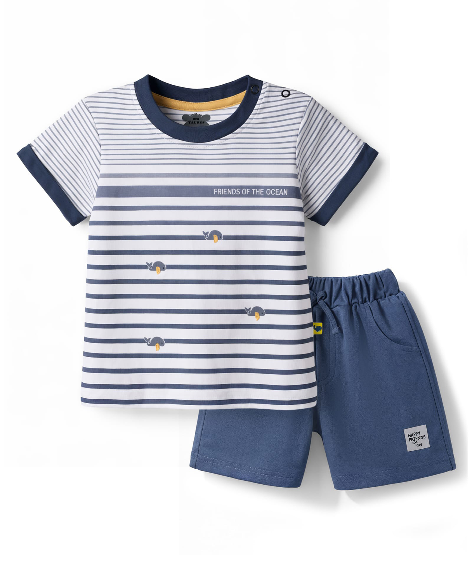 Mini Taurus Interlock Half Sleeves Striped T-Shirt and Shorts Whale Print - Grey-picture-15
