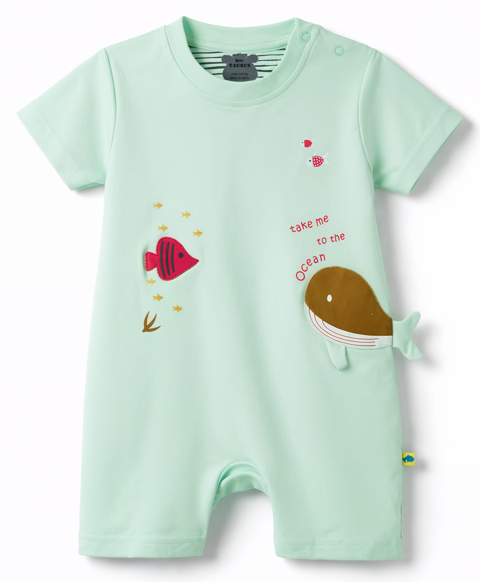 Mini Taurus Interlock Knit Half Sleeves Romper With Sea Life Patch - Peach-picture-28