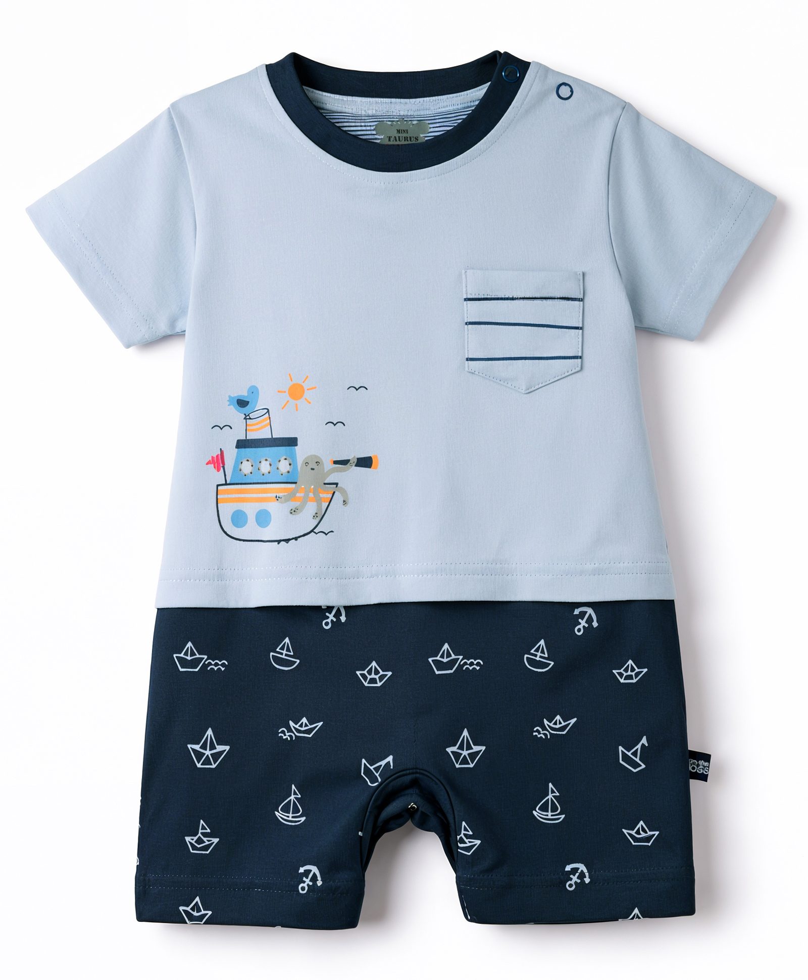 Mini Taurus Interlock Knit Half Sleeves Nautical & Sea Life Printed Romper - Blue-picture-6