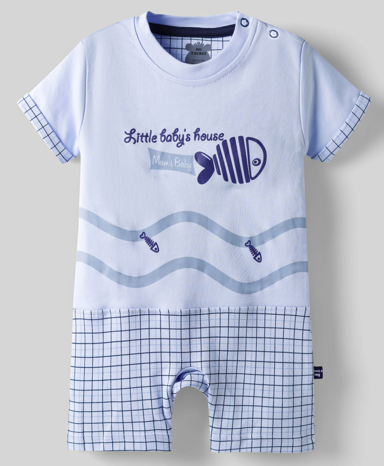 Mini Taurus Interlock Knit Half Sleeves Romper With Fish Print - Mint-picture-25