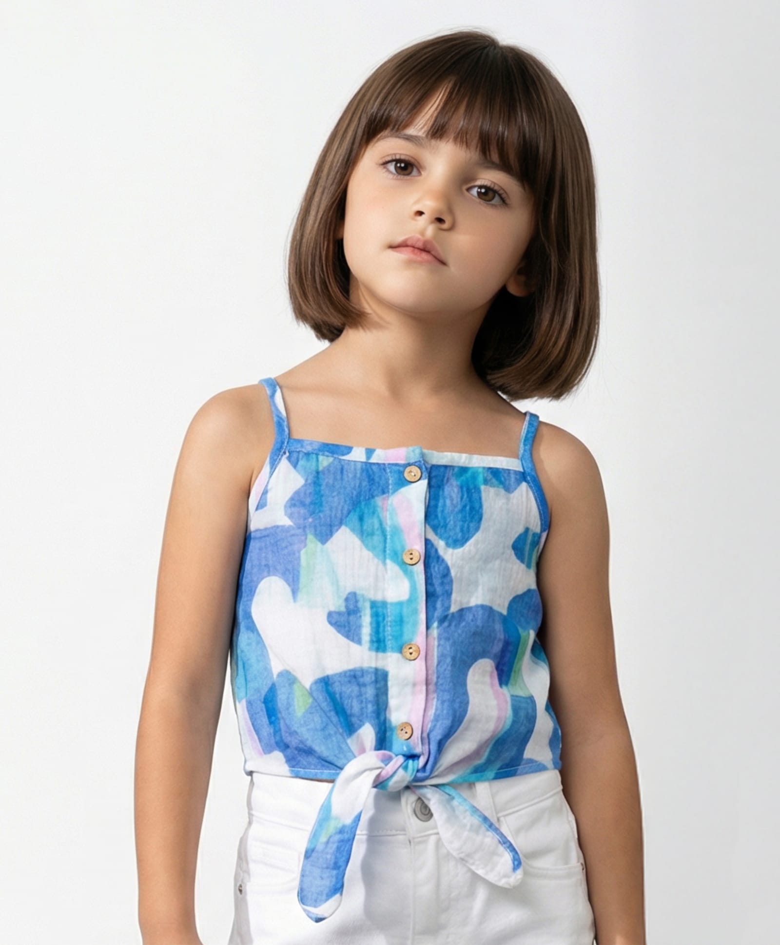 Taffykids Cotton Woven Sleeveless Abstract Printed Top - Multi Colour-picture-17