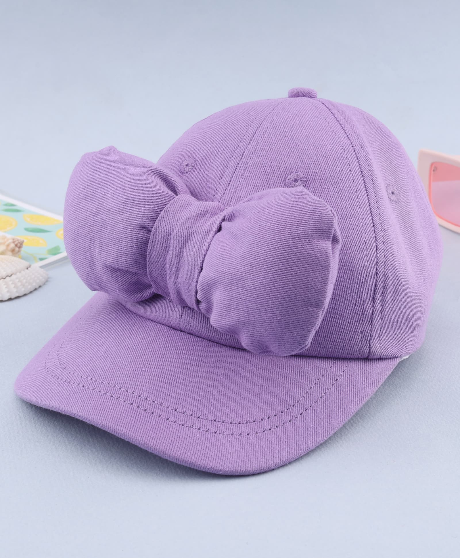 Babyhug Woven Solid Colour Baseball Cap With Bow Applique - Lilac-image-32