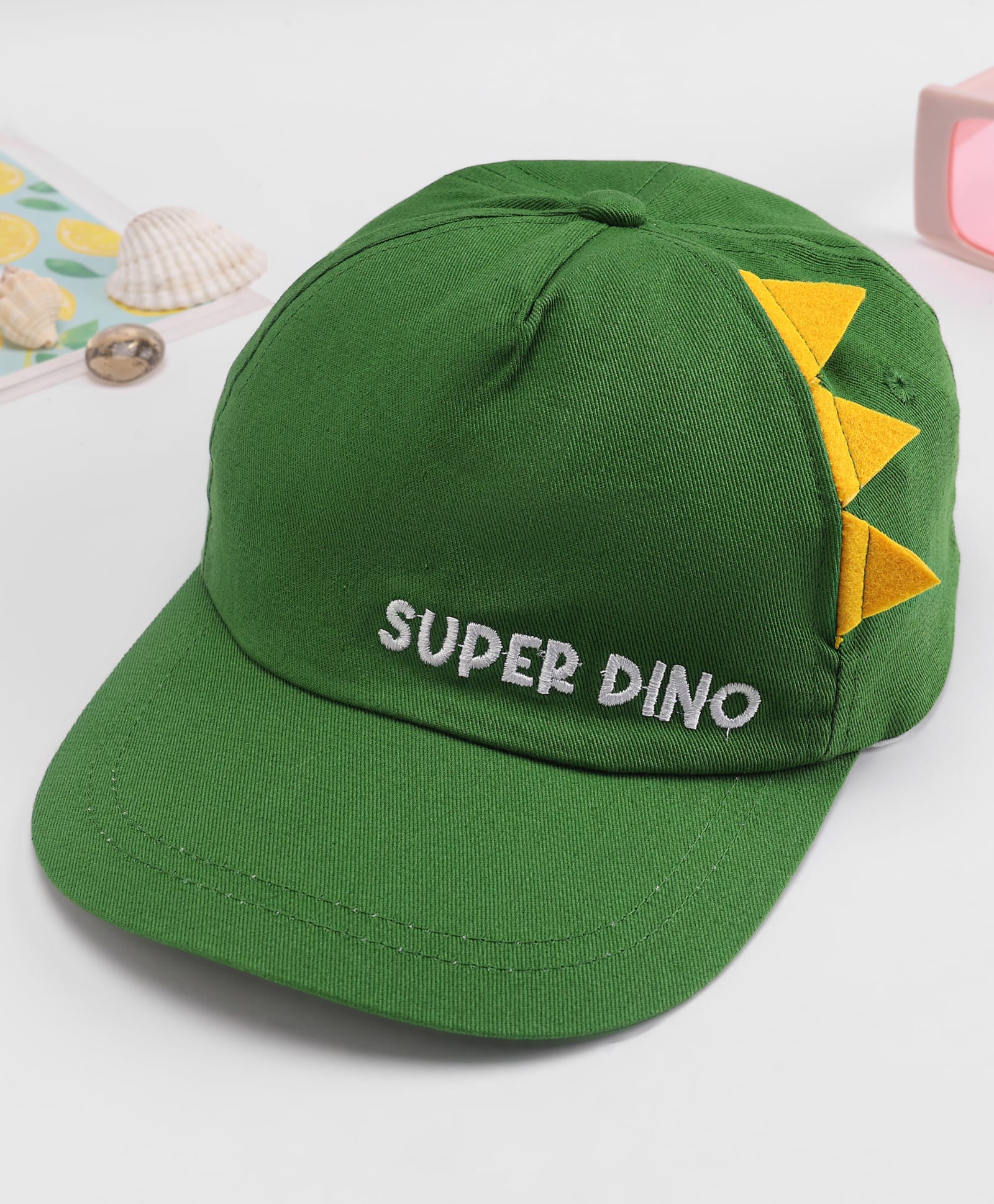 Babyhug Cotton Woven Summer Cap With Text Emroidery & Dino Applique Olive Green - Diameter 20.5 cm-picture-26