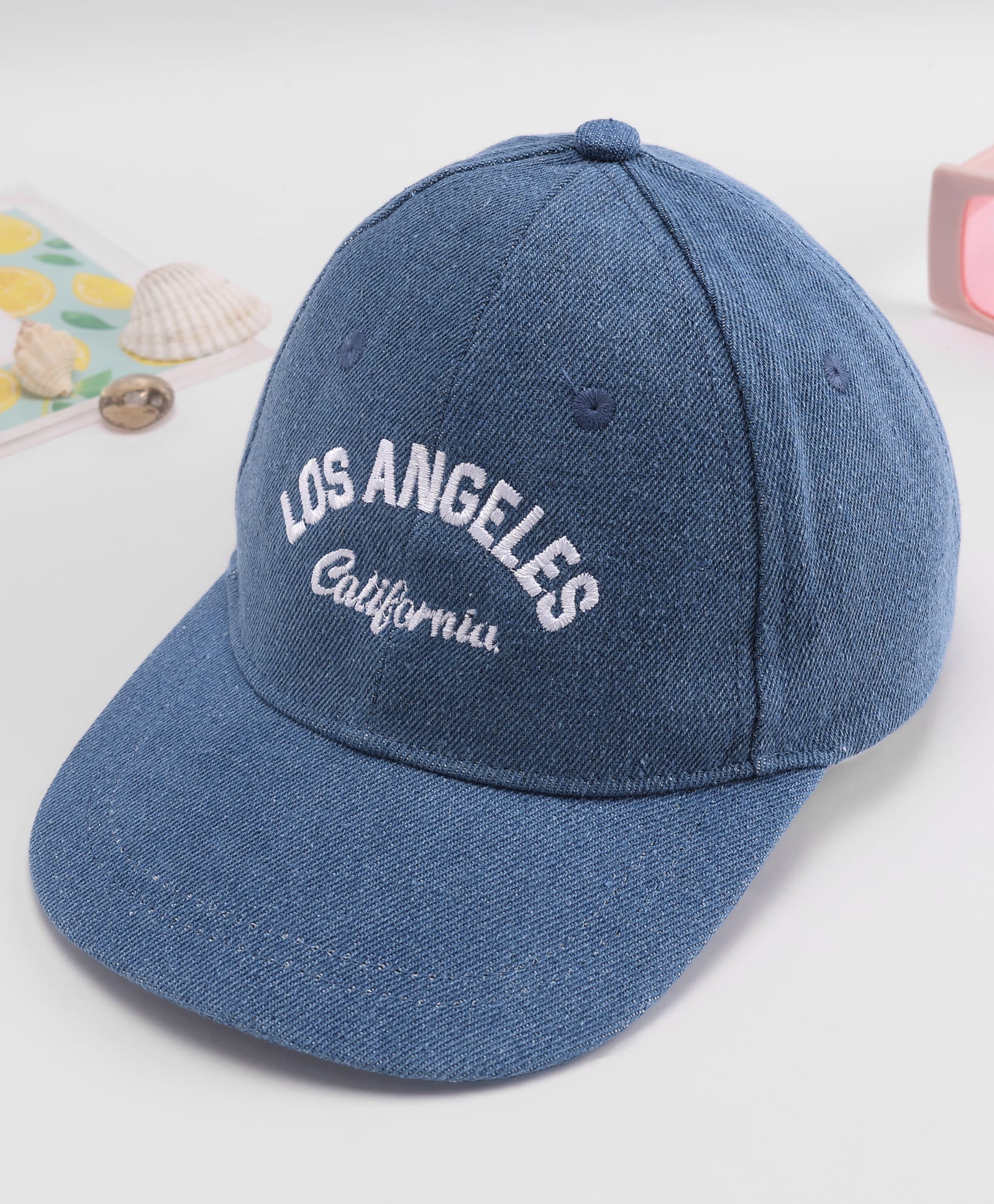 Babyhug Denim Woven Summer Cap With Text Embroidery Blue - Diameter 19 cm-image-0
