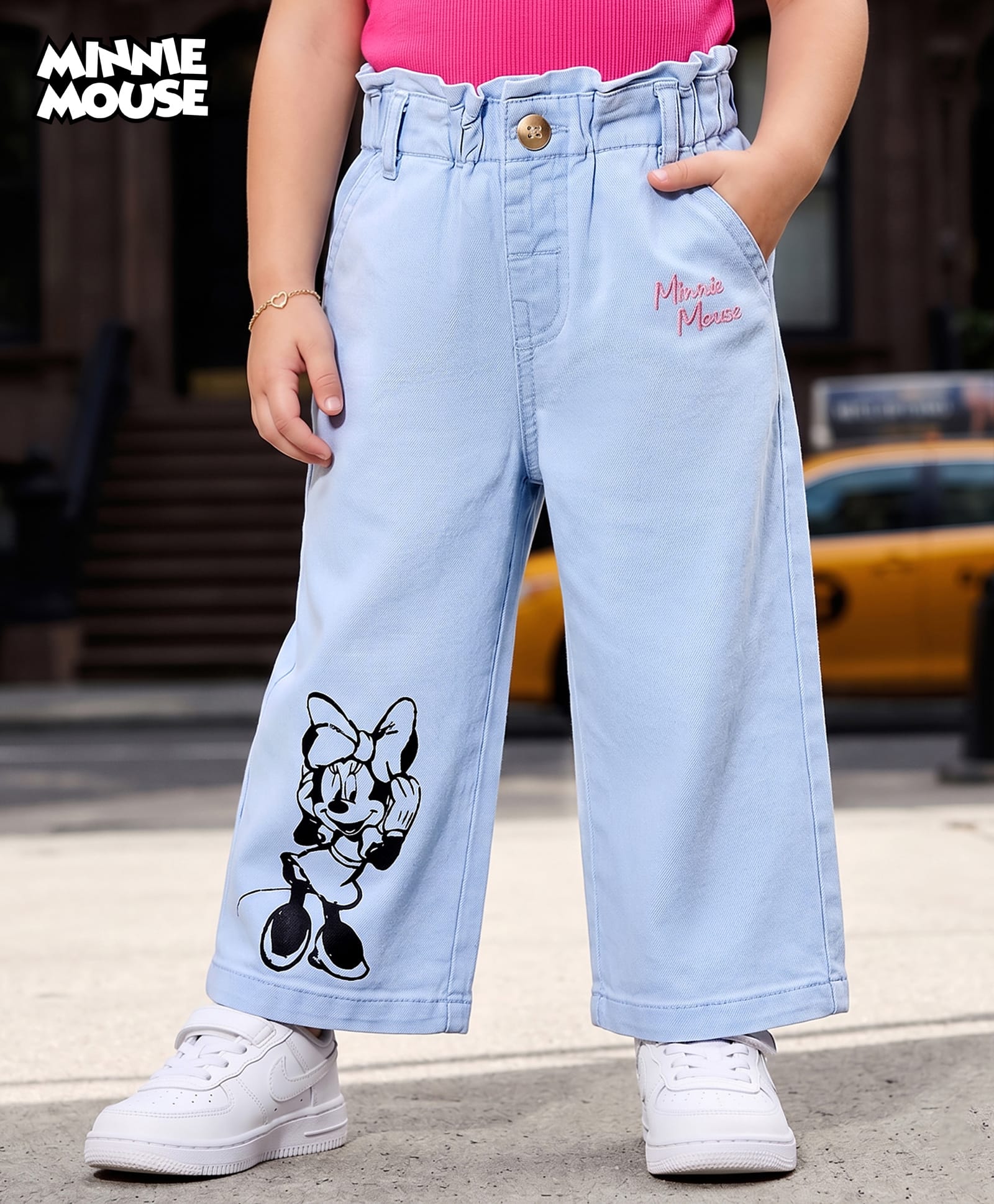 Babyhug Disney Denim Woven Full Length Jeans With Minnie Mouse Graphic - Blue-picture-26