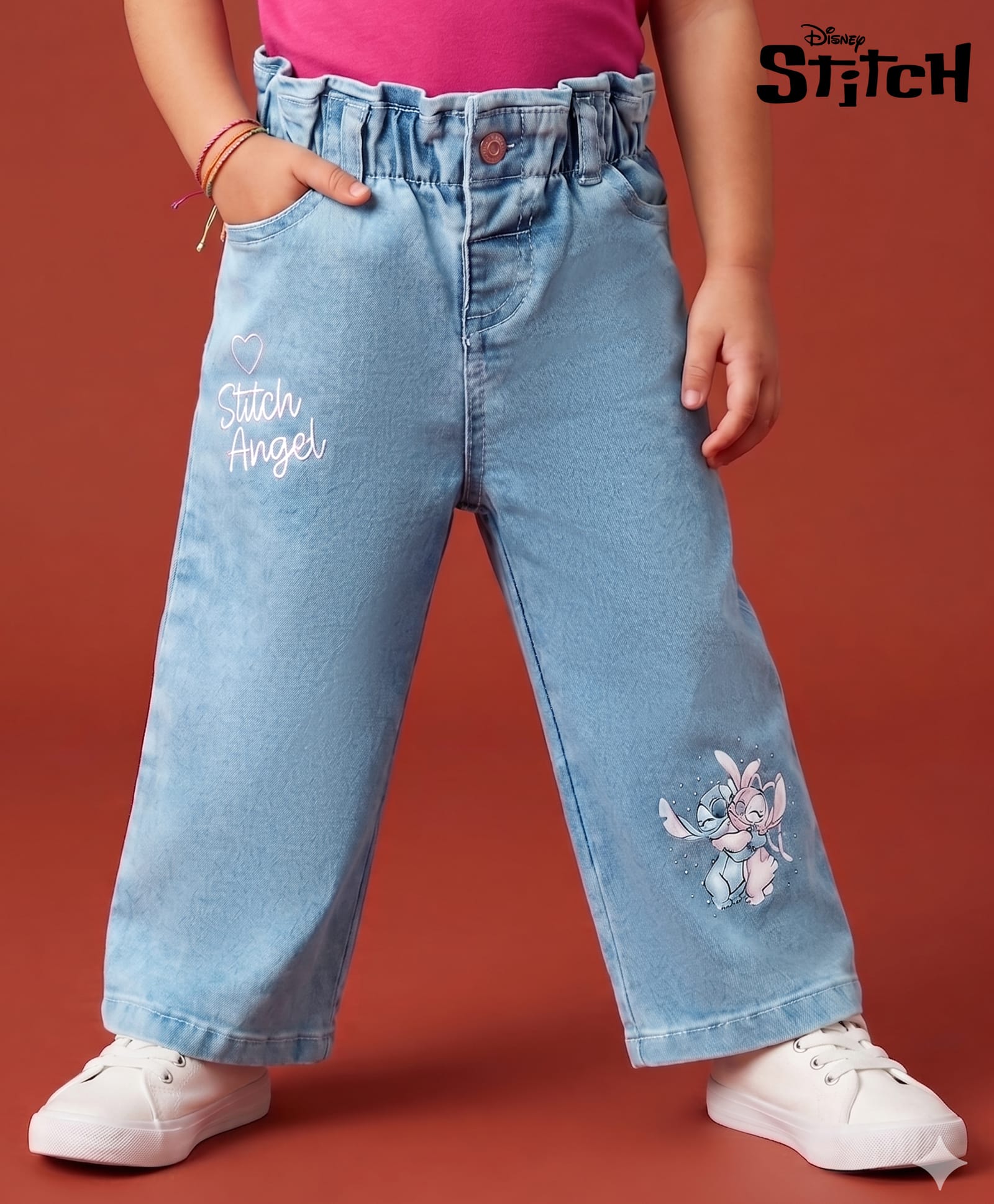 Babyhug Disney Denim Woven Full Length Jeans With Stitch Graphics - Blue-picture-19