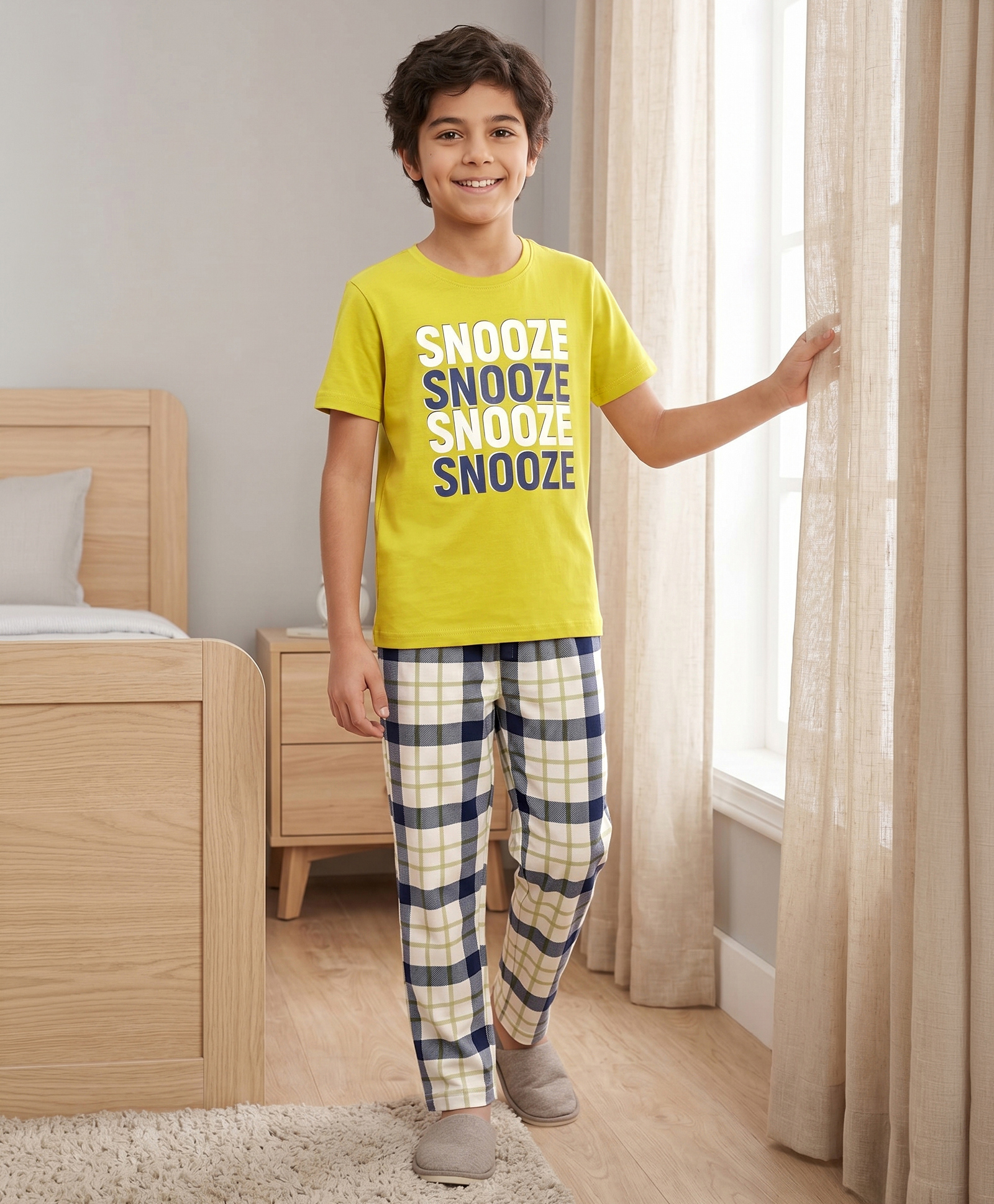 Pine Kids Cotton Knit Half Sleeves Text Printed T-Shirt & Pyjama Night Suit - Limegreen-picture-0