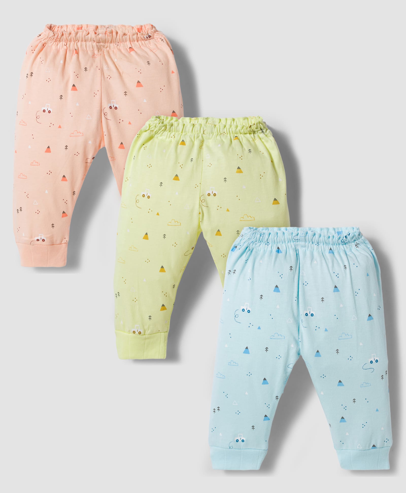 Simply Sinker Knit Full Length Vehicles Printed Lounge Pants Pack Of 3 - Aqua Blue Peach & Light Yellow-image-29