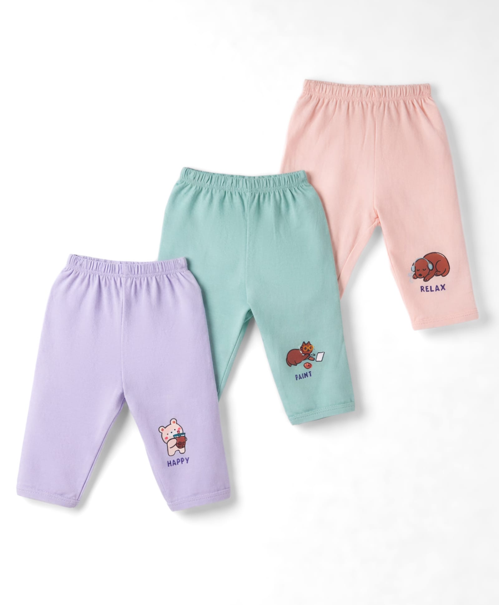 Simply Sinker Knit Full Length Animal Printed Lounge Pants Pack Of 3 - Peach Lilac & Light Blue-image-14