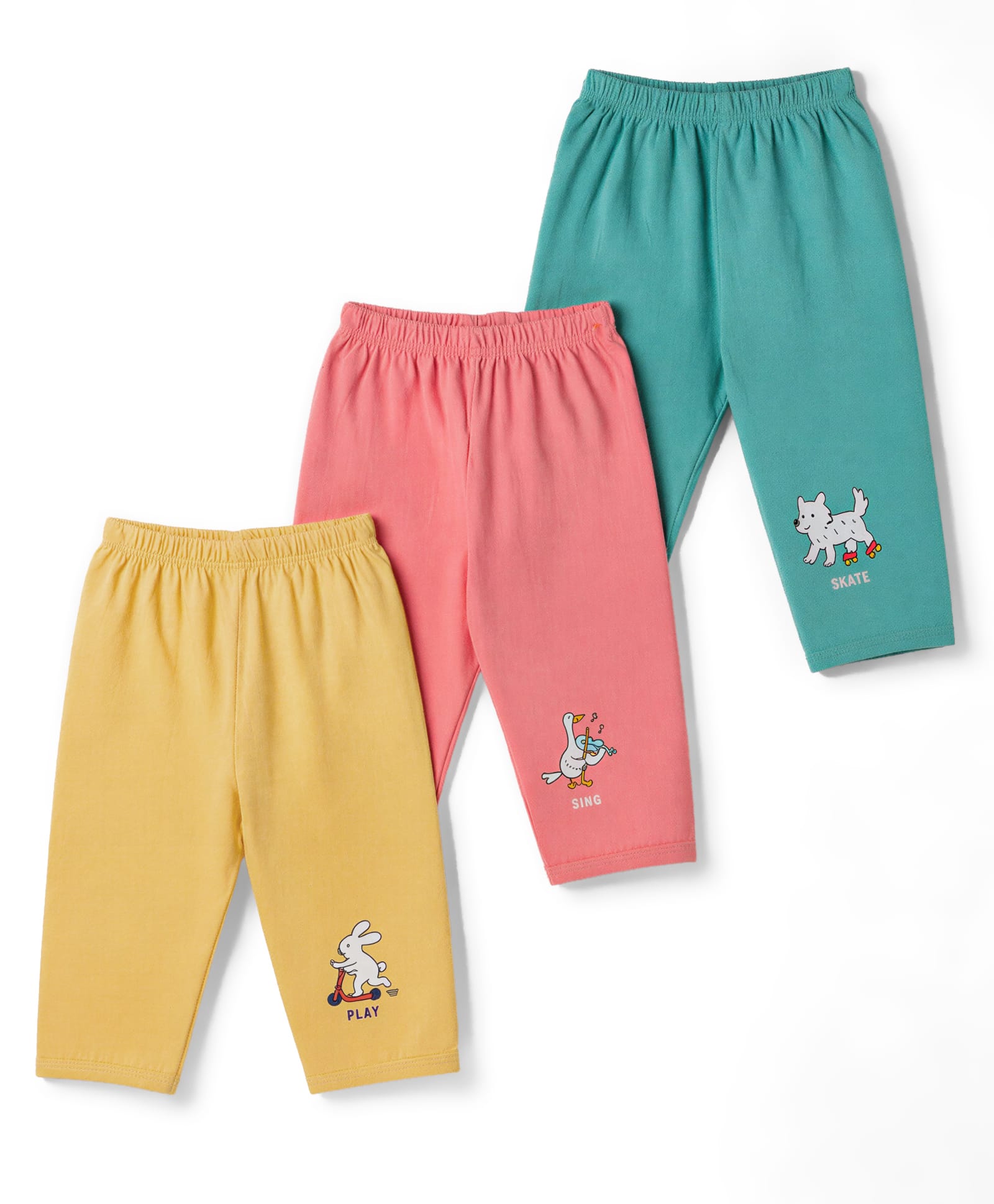 Simply Sinker Knit Full Length Animal & Birds Printed Lounge Pants Pack Of 3 - Mustard Dark Peach & Turquoise-image-45