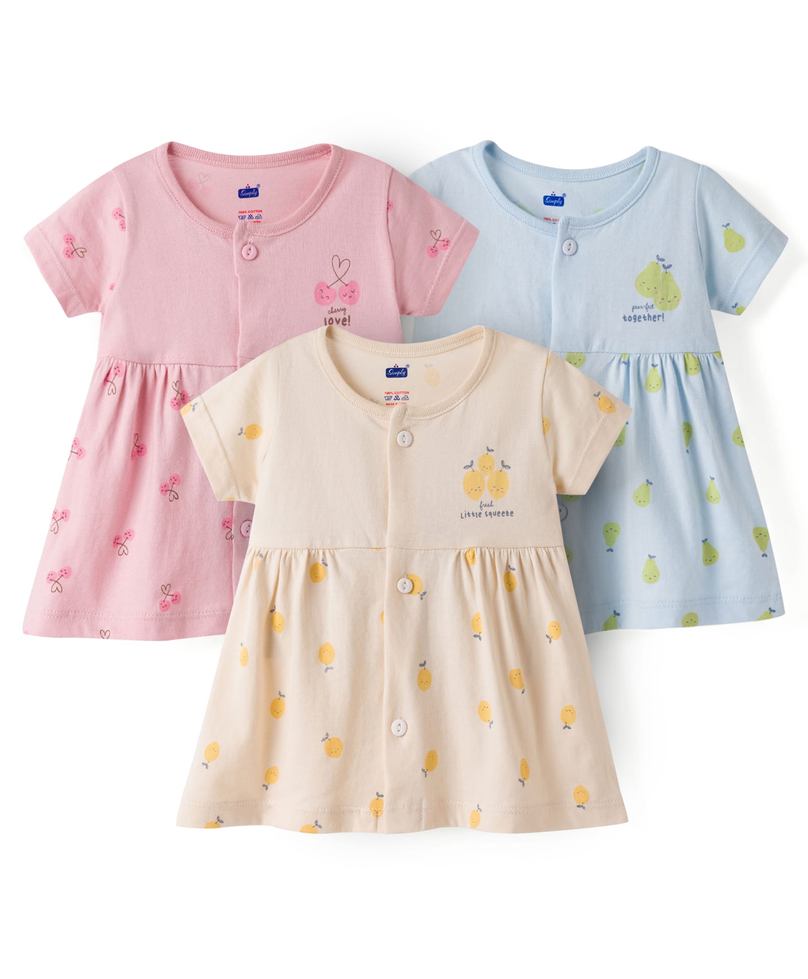 Simply Sinker Knit One Piece Dresses/Frocks Half Sleeves Round Neck Pack of 3 S Pink 0-1 Month-picture-12