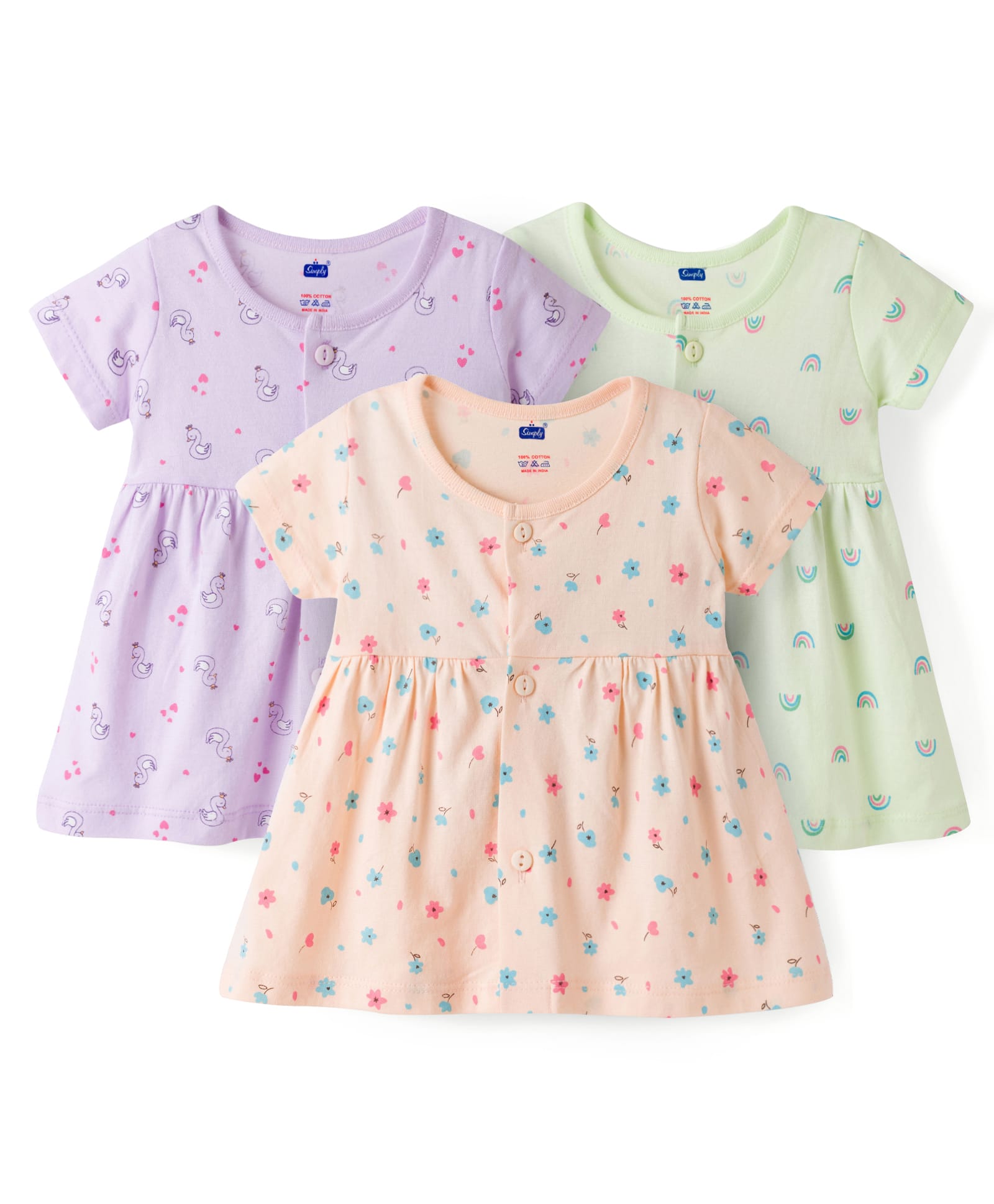 Simply Sinker Knit One Piece Dresses/Frocks Half Sleeves Pack of 3 Peach 0-1 Month-picture-16