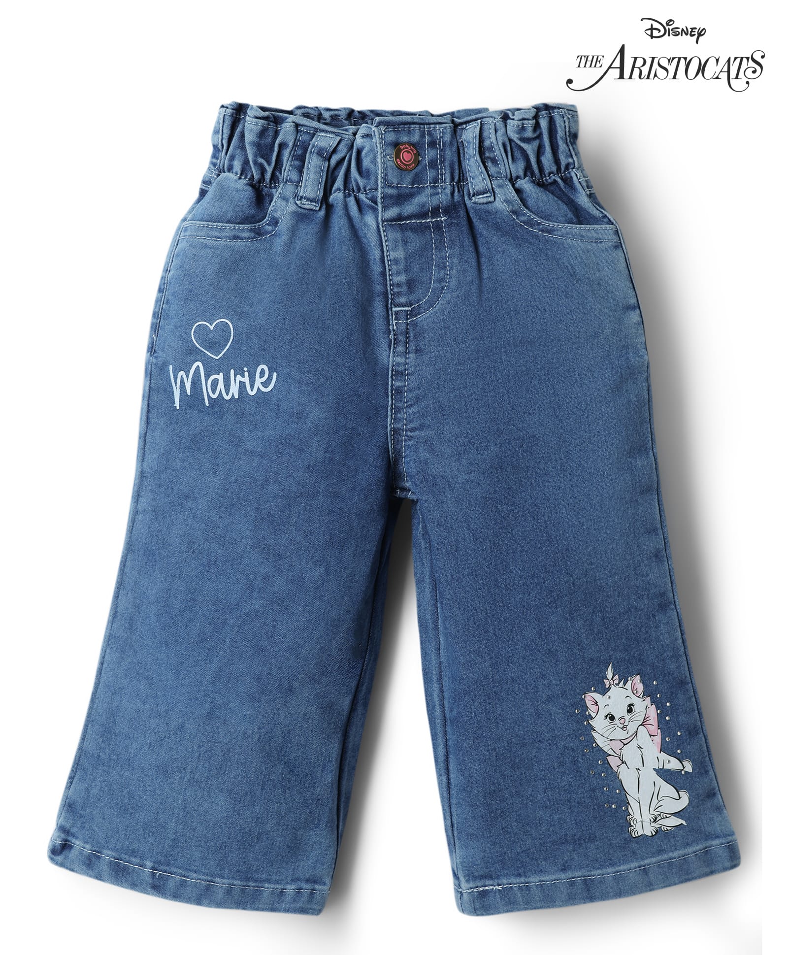 Babyhug Disney Denim Woven Full Length Jeans with Marie Graphics - Blue-picture-28
