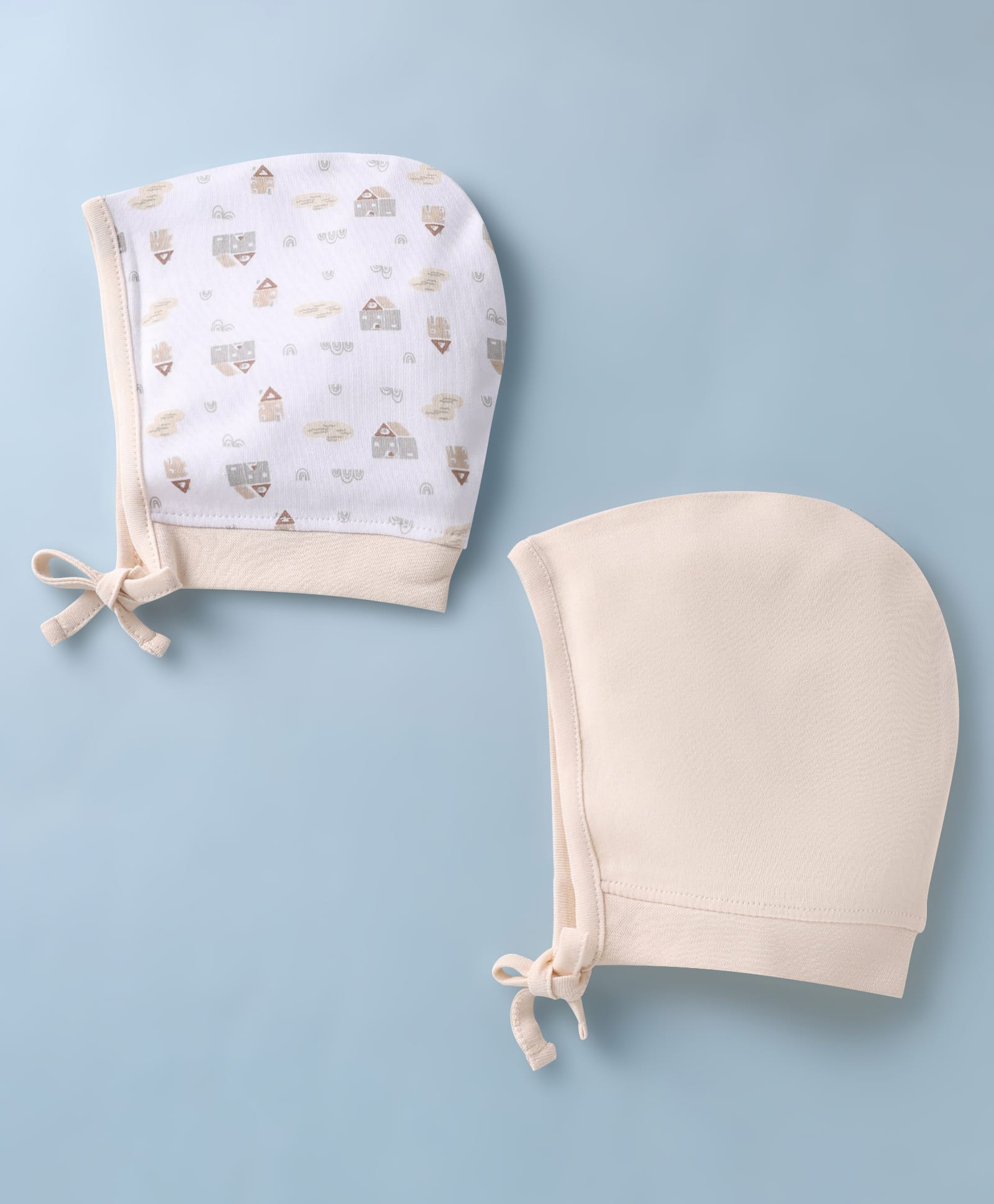 Babyhug 100% Cotton Interlock Knit Printed Cap Pack of 2 White - Diameter 19 cm-image-4