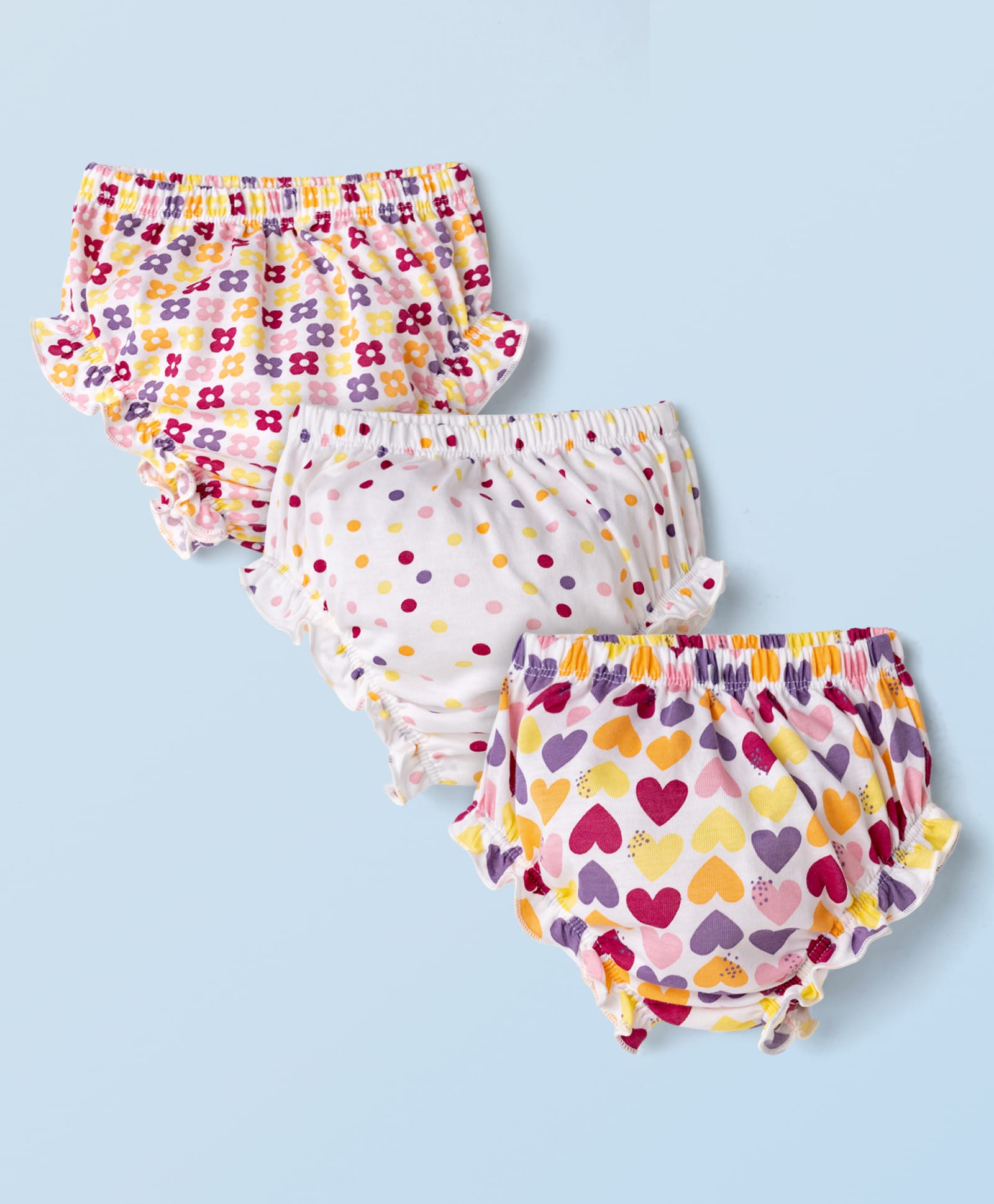 Simply Sinker Knit Polka Dots Hearts & Floral Printed Panties Pack of 3 - White-picture-26