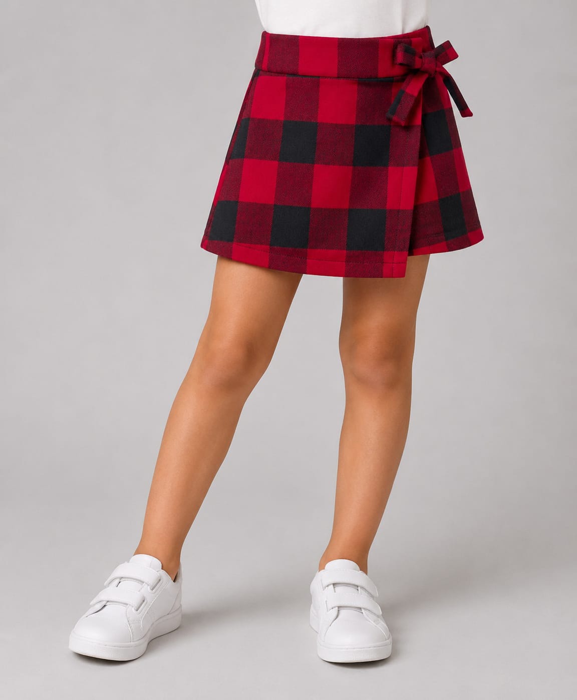 CrayonFlakes Cotton Woven Checked & Bow Applique Detailed Skort - Red-image-49