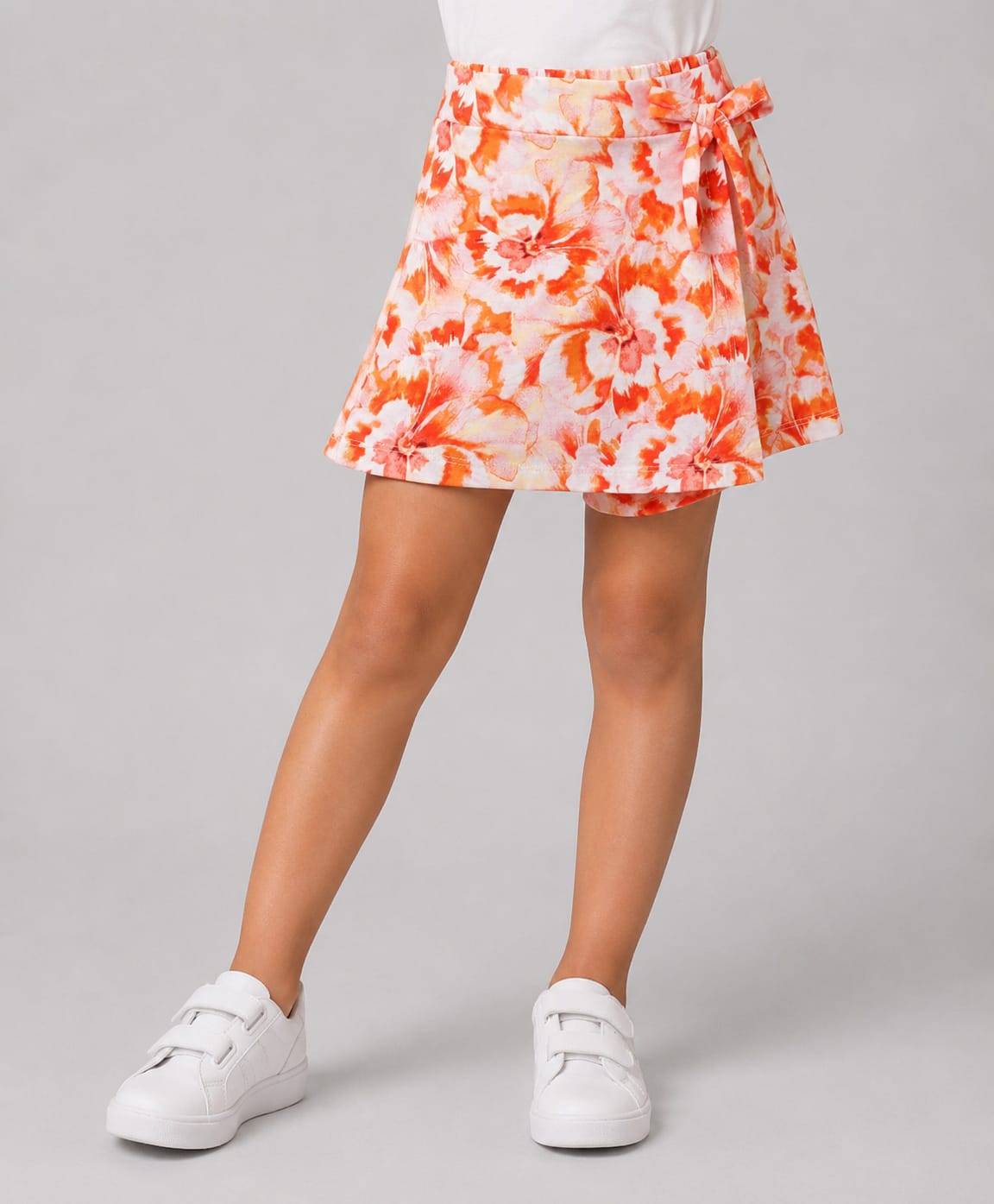 CrayonFlakes Knit Floral Printed & Bow Applique Detailed Skort - Orange-picture-18