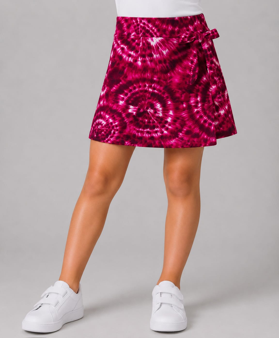 CrayonFlakes Knit Tie & Dye Bow Applique Detailed Skort - Wine-picture-3