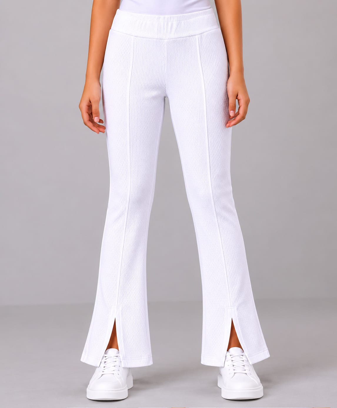 CrayonFlakes Knit Textured Flared Pants - White-image-7