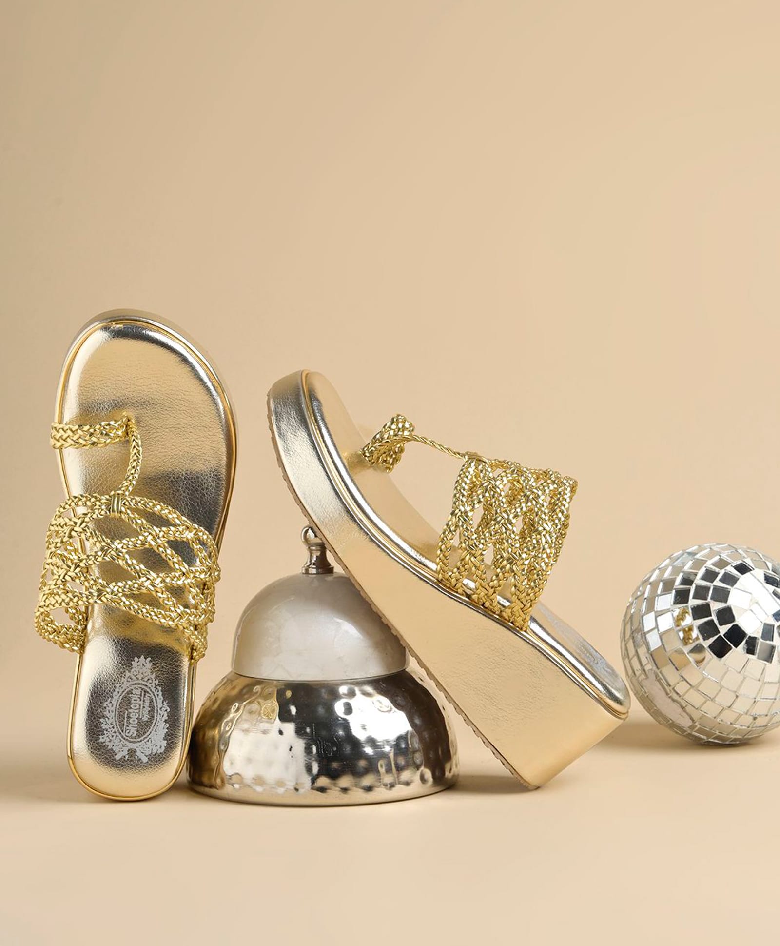 Shoetopia Metallic Braid Detailed Heel Sandals - Golden-picture-19