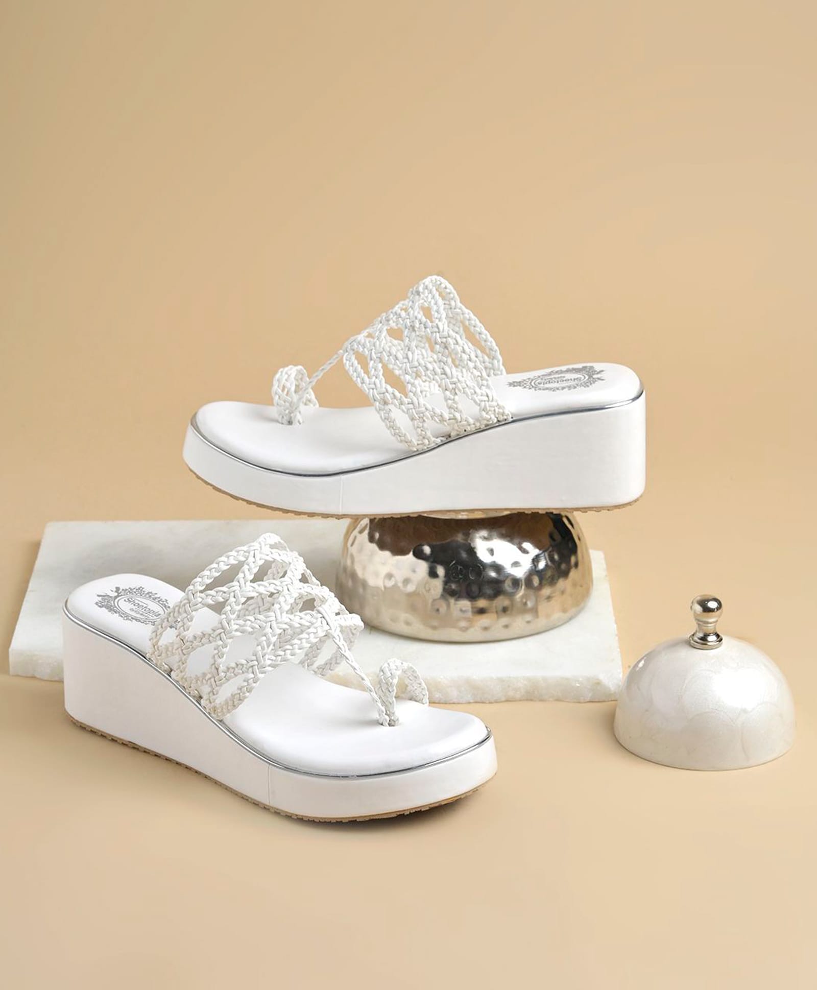 Shoetopia Metallic Braid Detailed Heel Sandals - White-picture-24