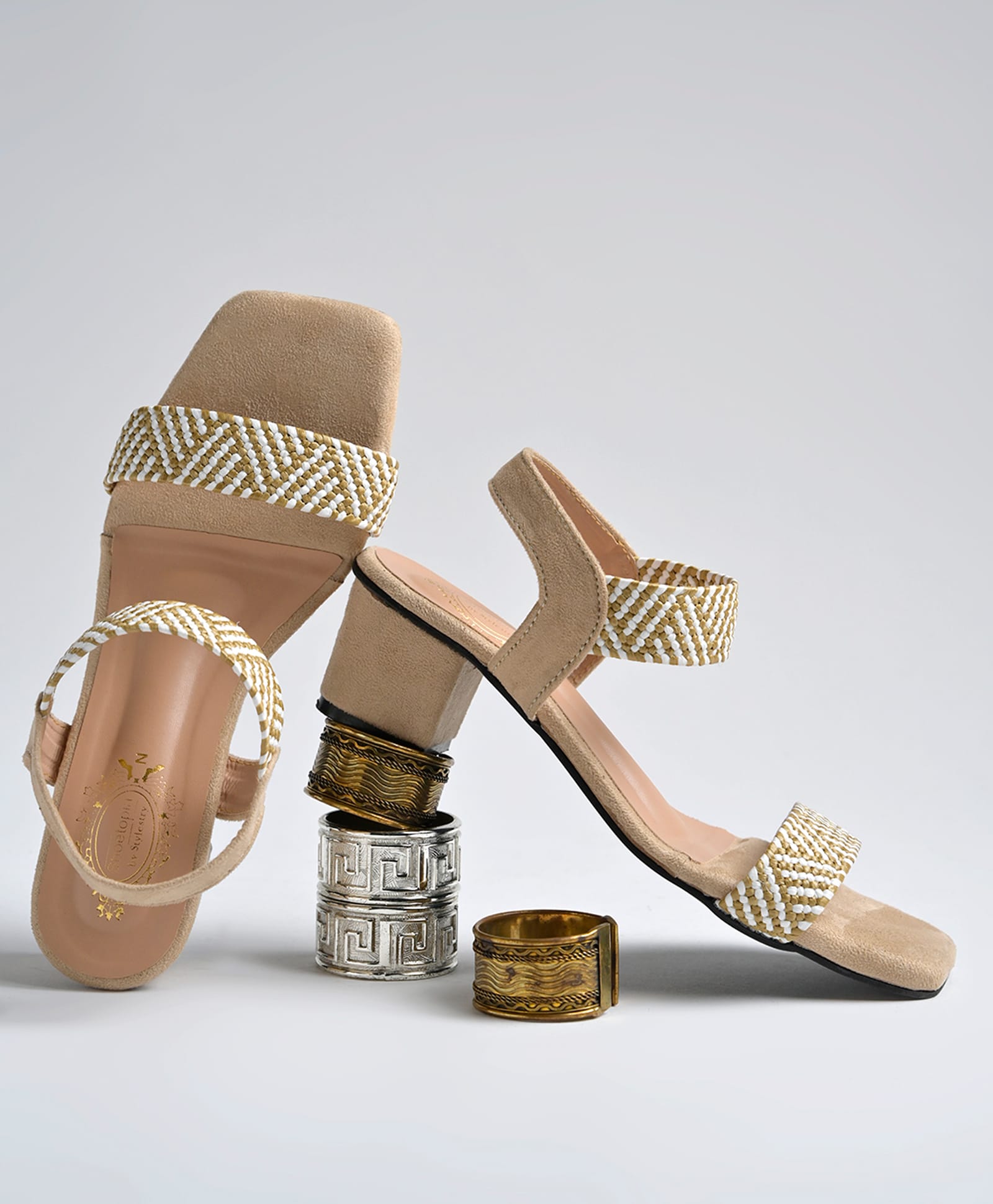 Shoetopia Textured Heel Sandals - Cream-image-42