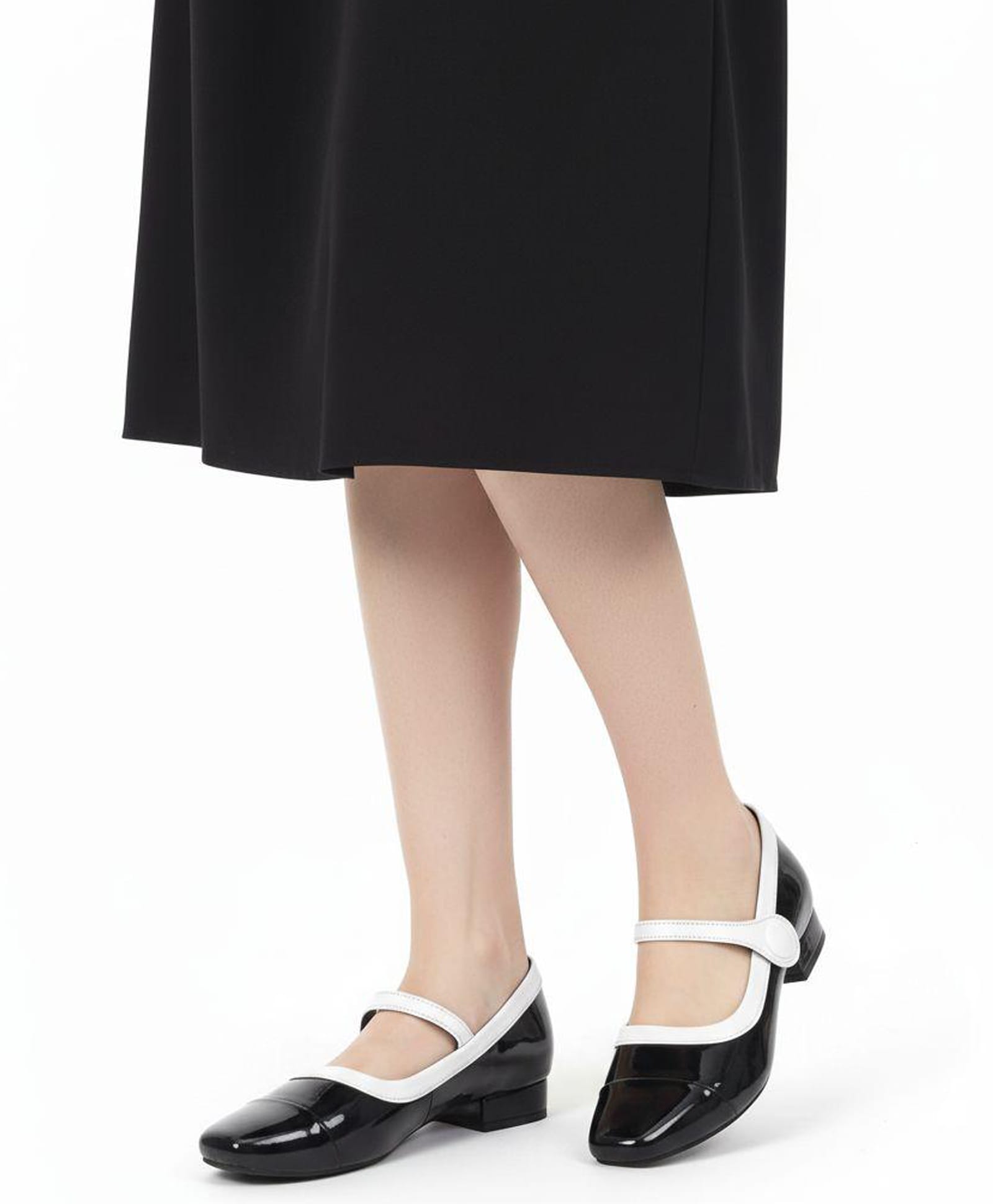 Shoetopia Colour Blocked Velcro Closure Mary Jane Ballerinas - Black-image-28