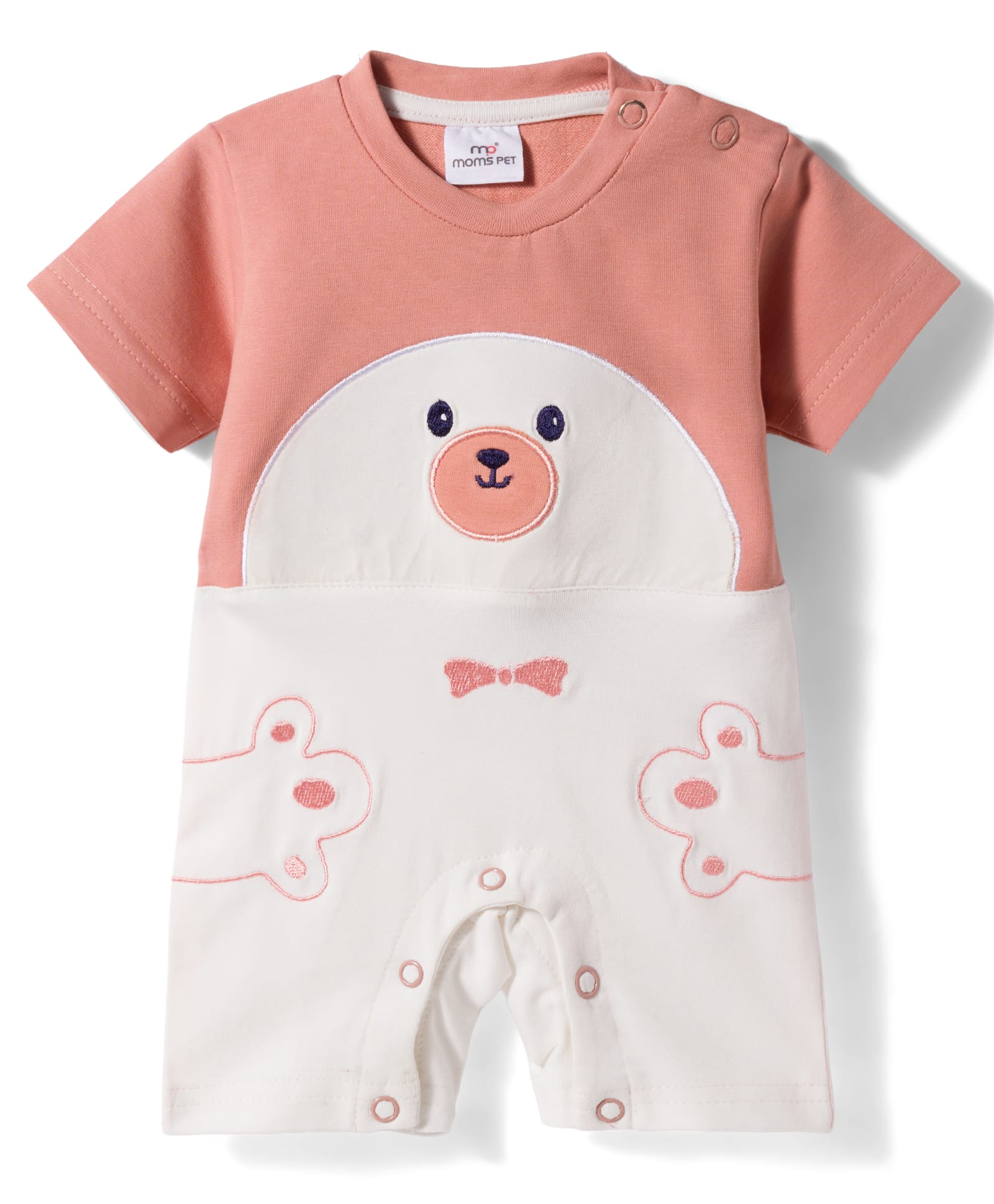 Mom's pet Cotton Knit Half Sleeves Bear Face Embroidered Romper - Orange-picture-45