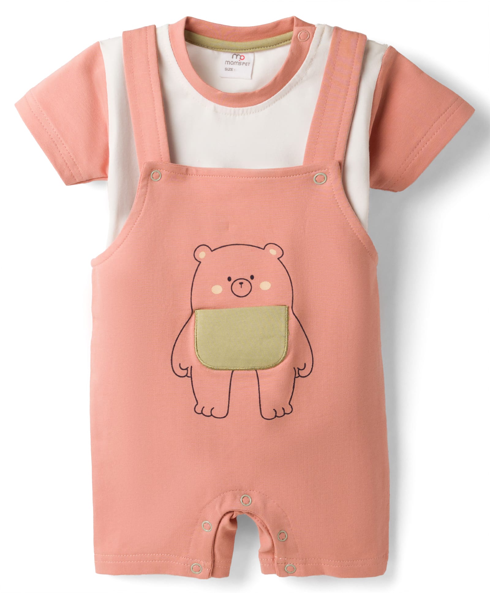 Mom's pet Cotton Knit Half Sleeves Bear Embroidered Dungaree & Colour Blocked Tee - Orange-picture-33