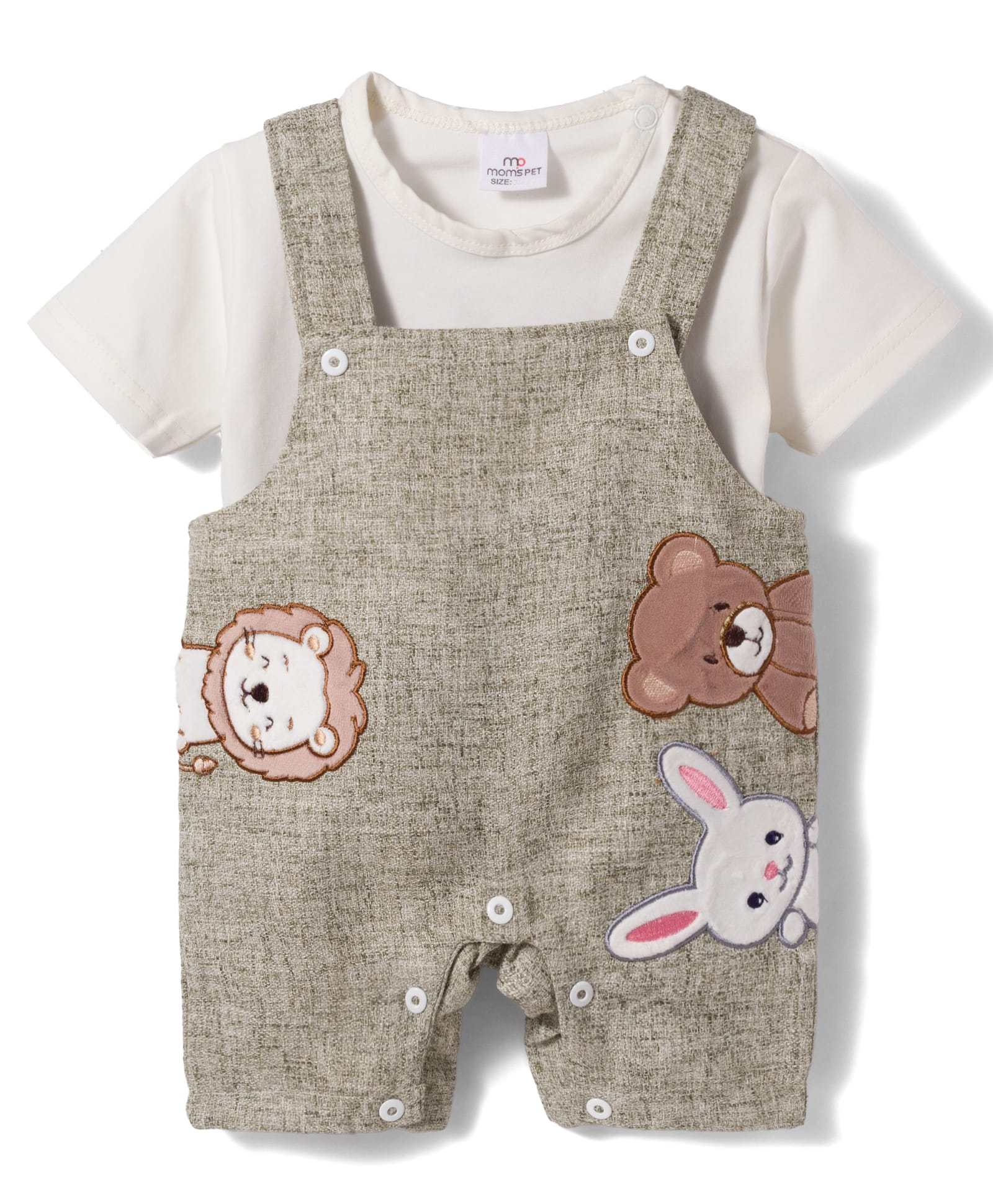 Mom's pet Cotton Jersey Woven Animals Embroidered Dungaree With Half Sleeves Tee - Green-picture-35