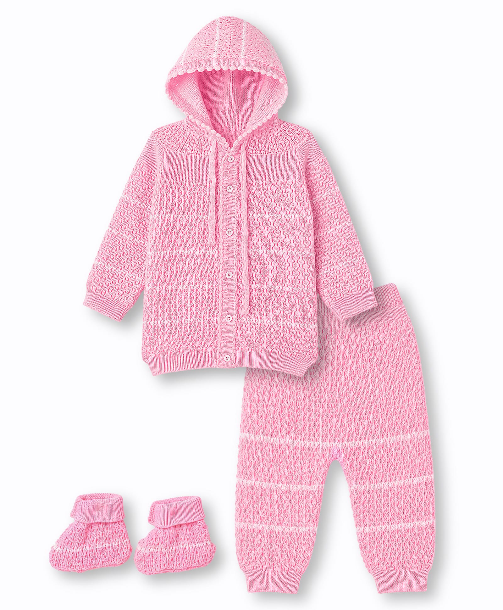 Babyhug Knit Full Raglan Sleeves Hooded Sweater Set with Booties - Pink-picture-29