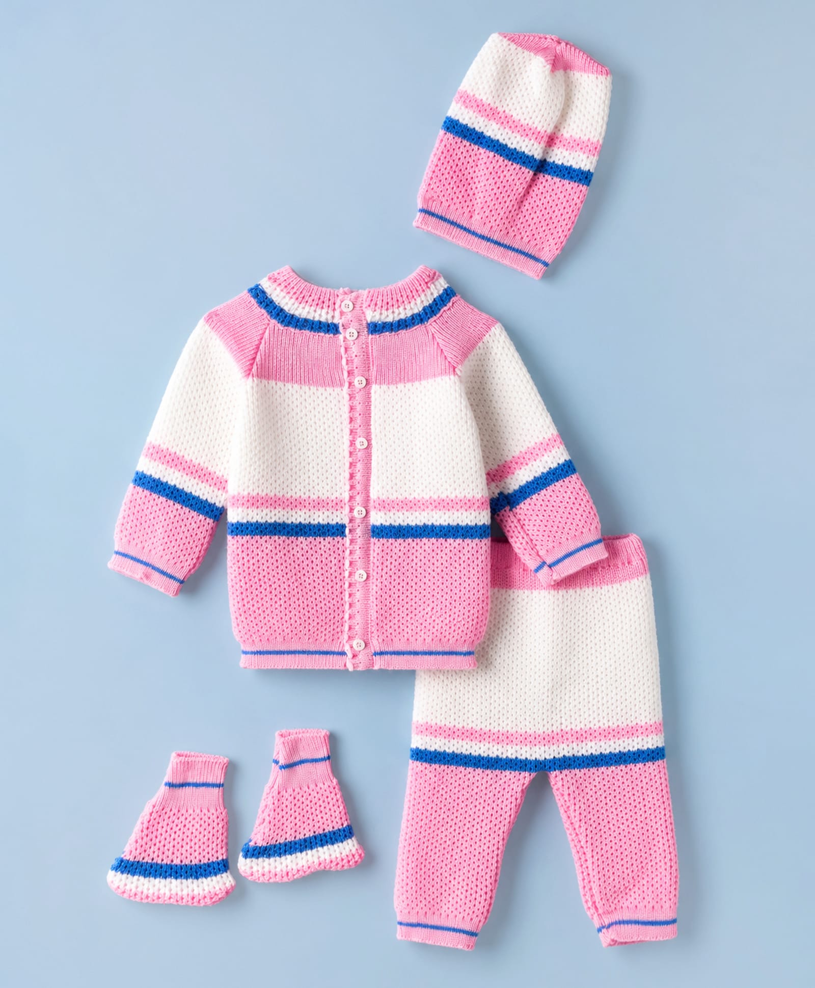 Babyhug Knit Full Sleeves Sweater set with Striped Design - Pink-picture-28