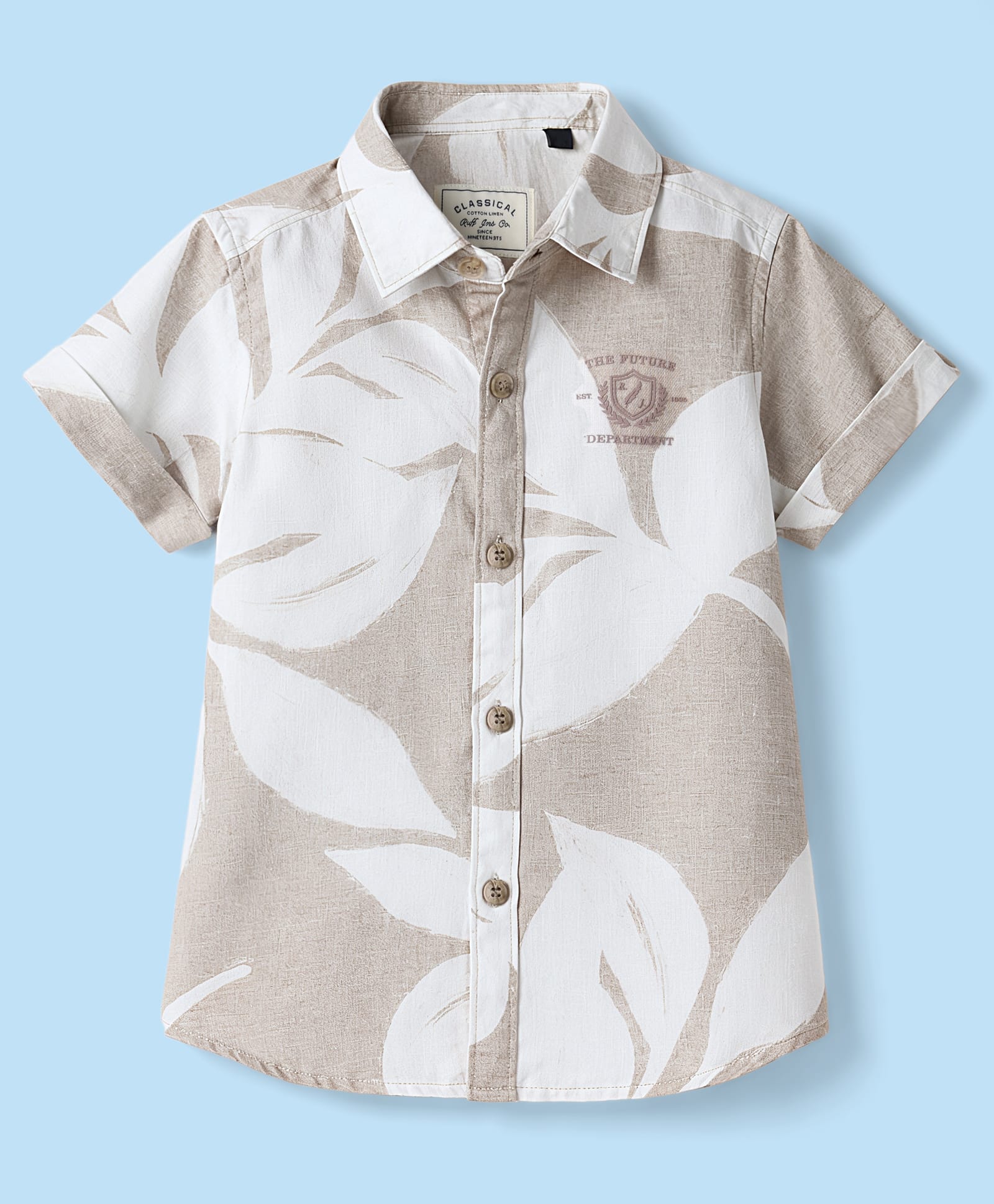 Ruff Cotton Woven Half Sleeves Tropical Theme Printed Shirt - Beige-picture-14